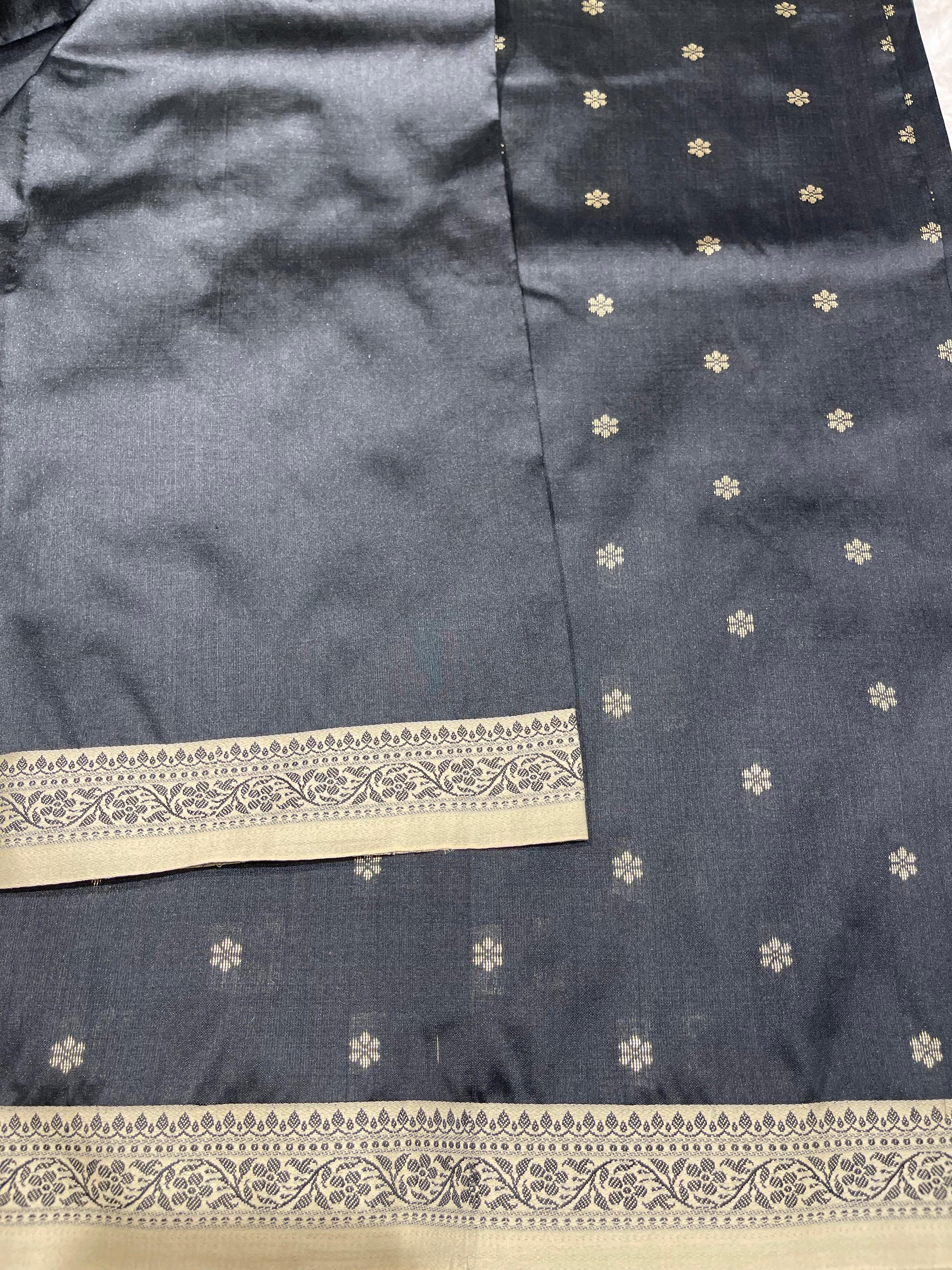Anika's cotton silk Saree-butta black