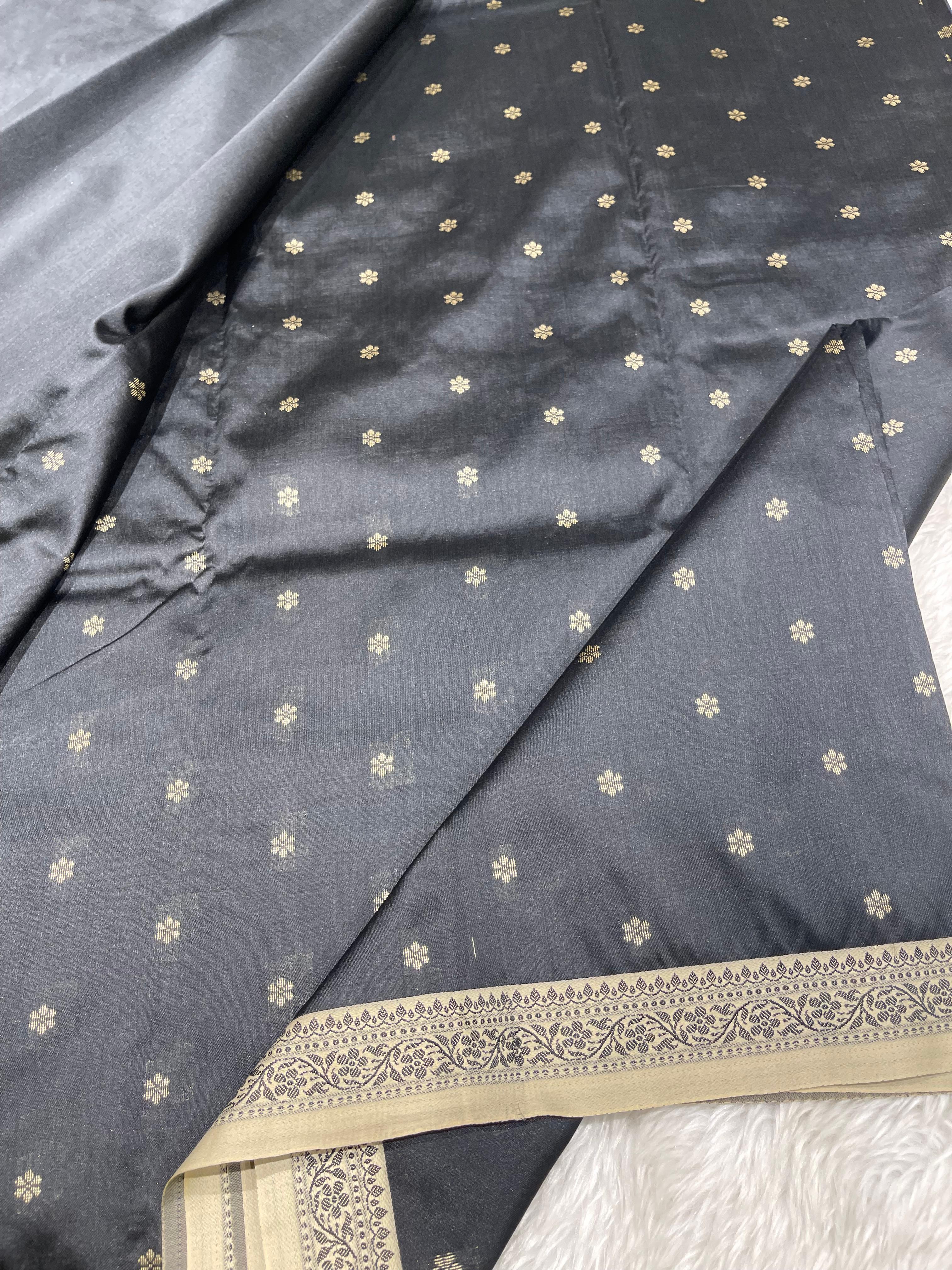 Anika's cotton silk Saree-butta black