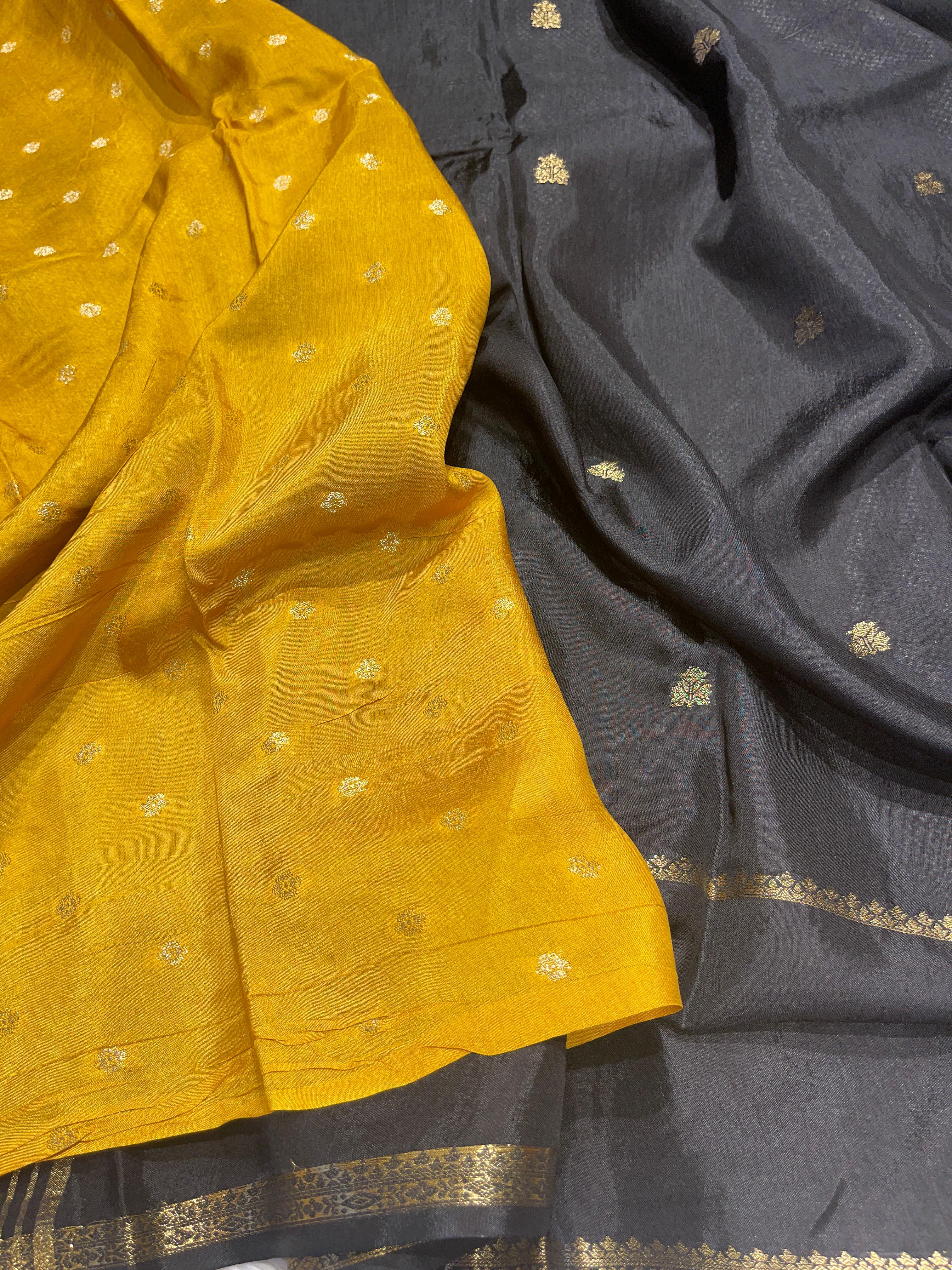 Viscose Chinon Silk Saree  - black vcs02