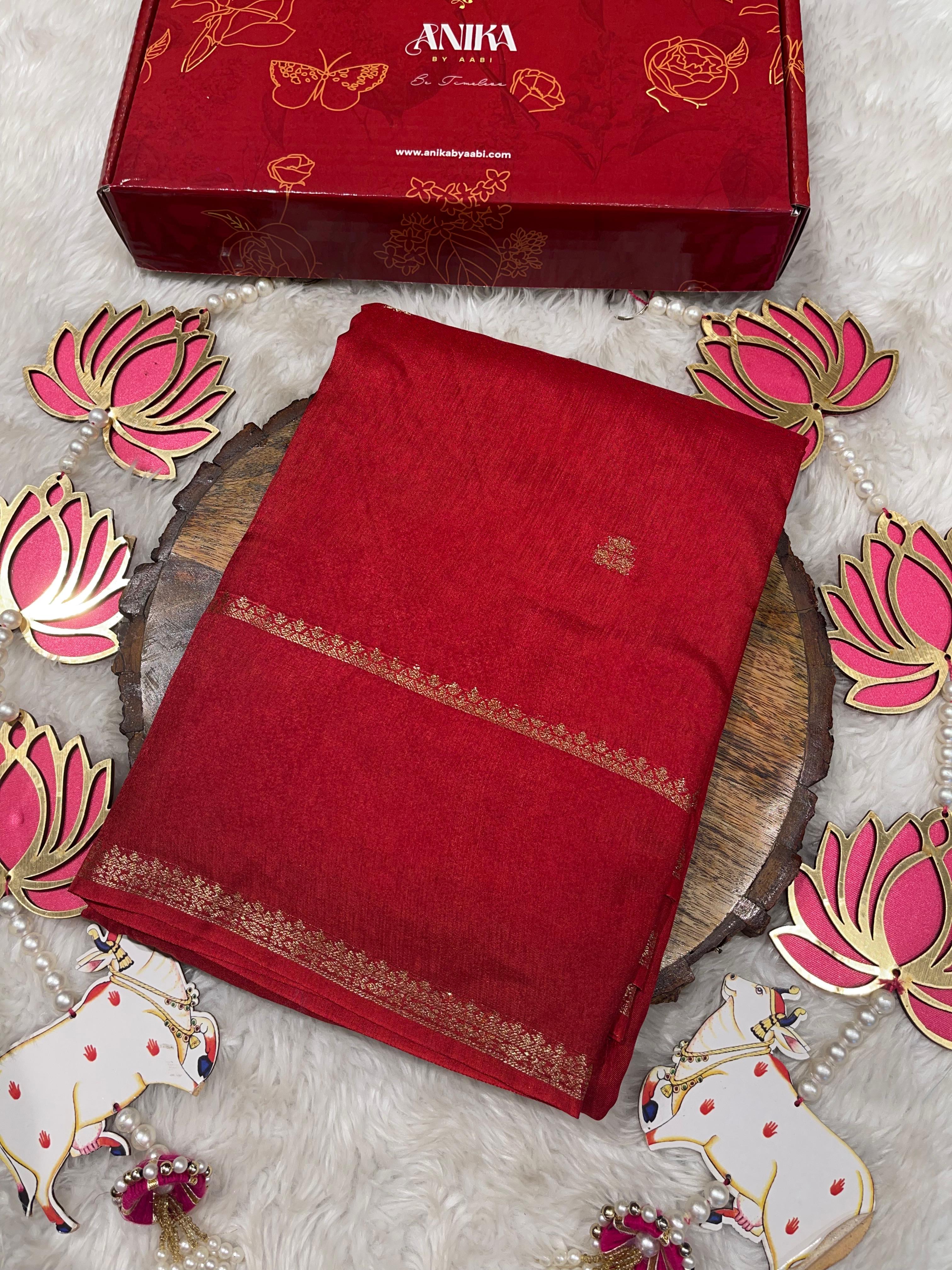 Viscose Chinon Silk Saree  -  Red vcs05