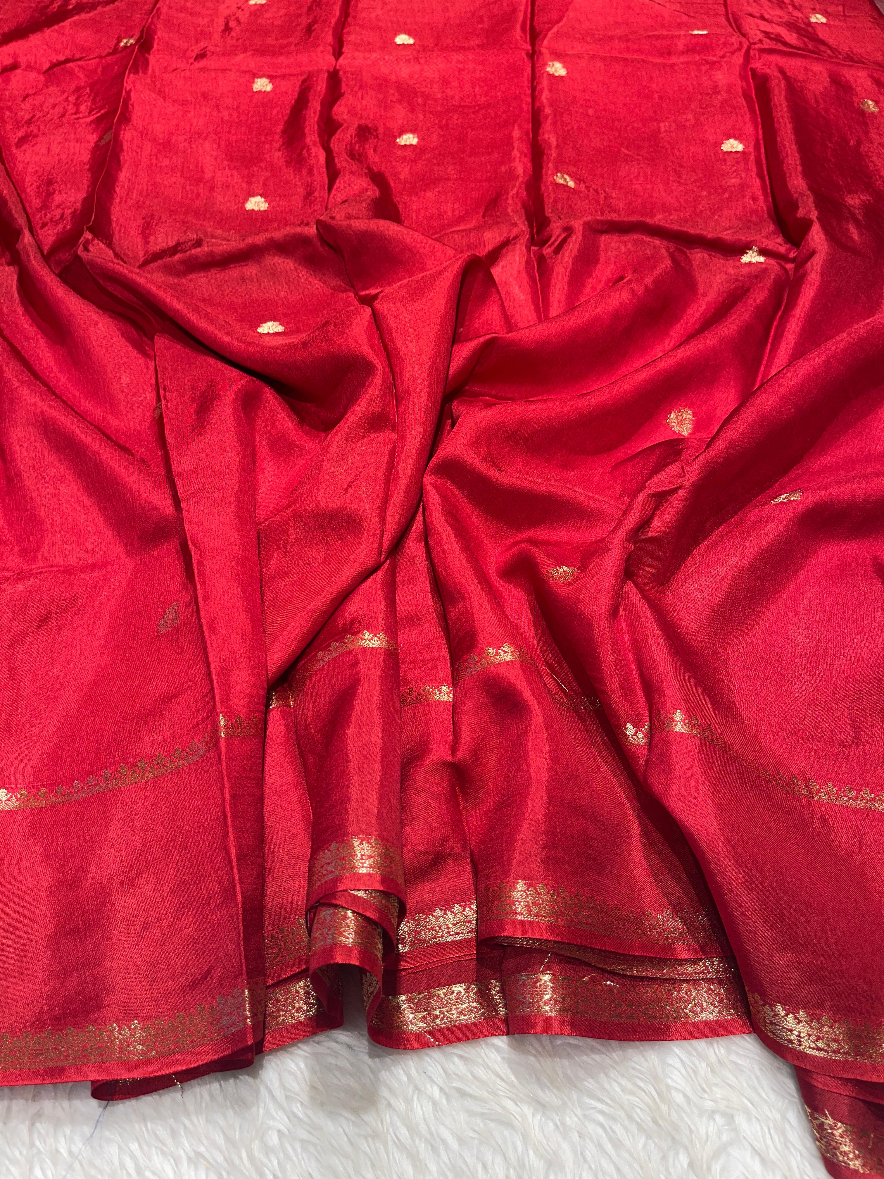 Viscose Chinon Silk Saree  -  Red vcs05