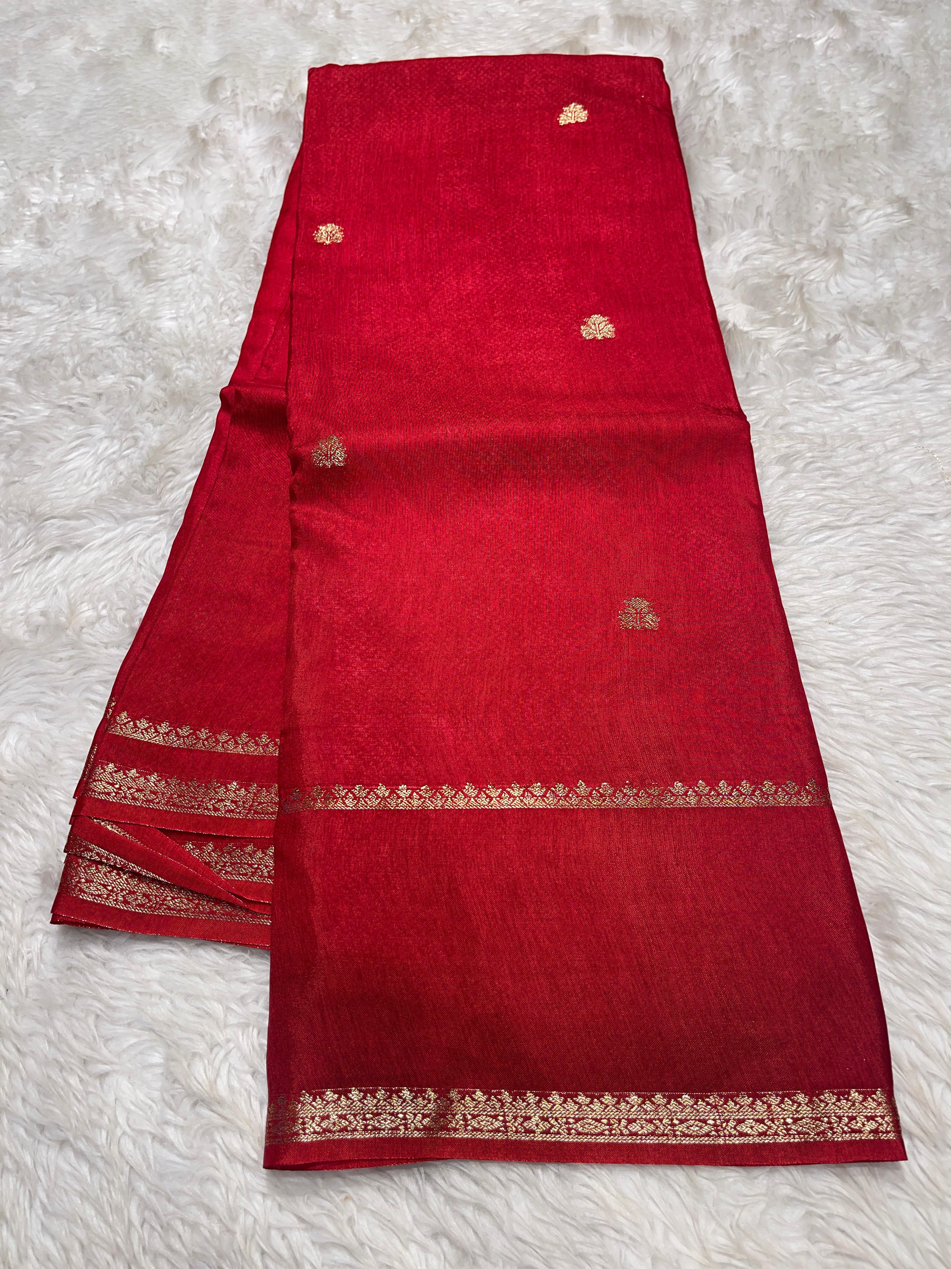 Viscose Chinon Silk Saree  -  Red vcs05
