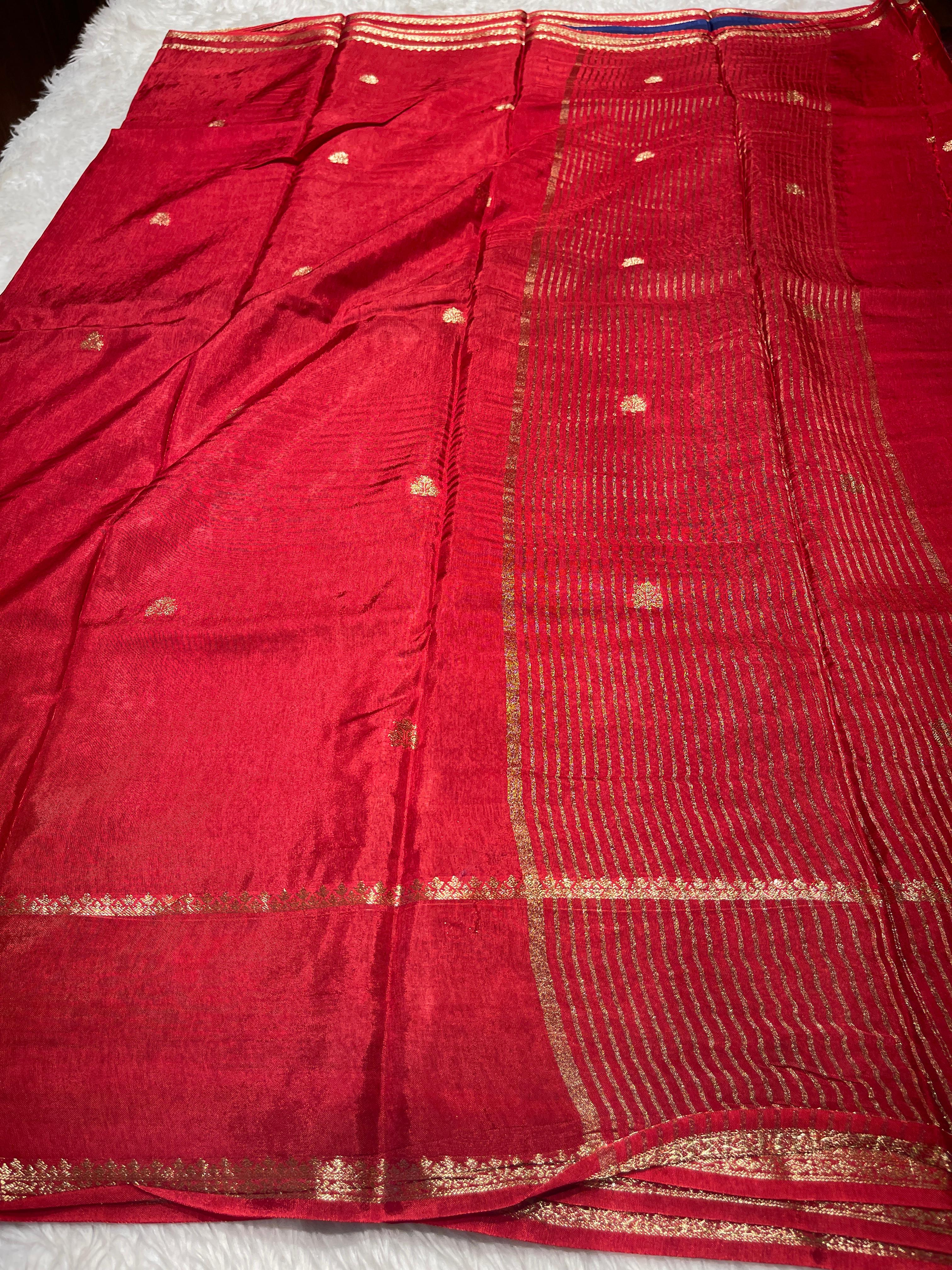 Viscose Chinon Silk Saree  -  Red vcs05