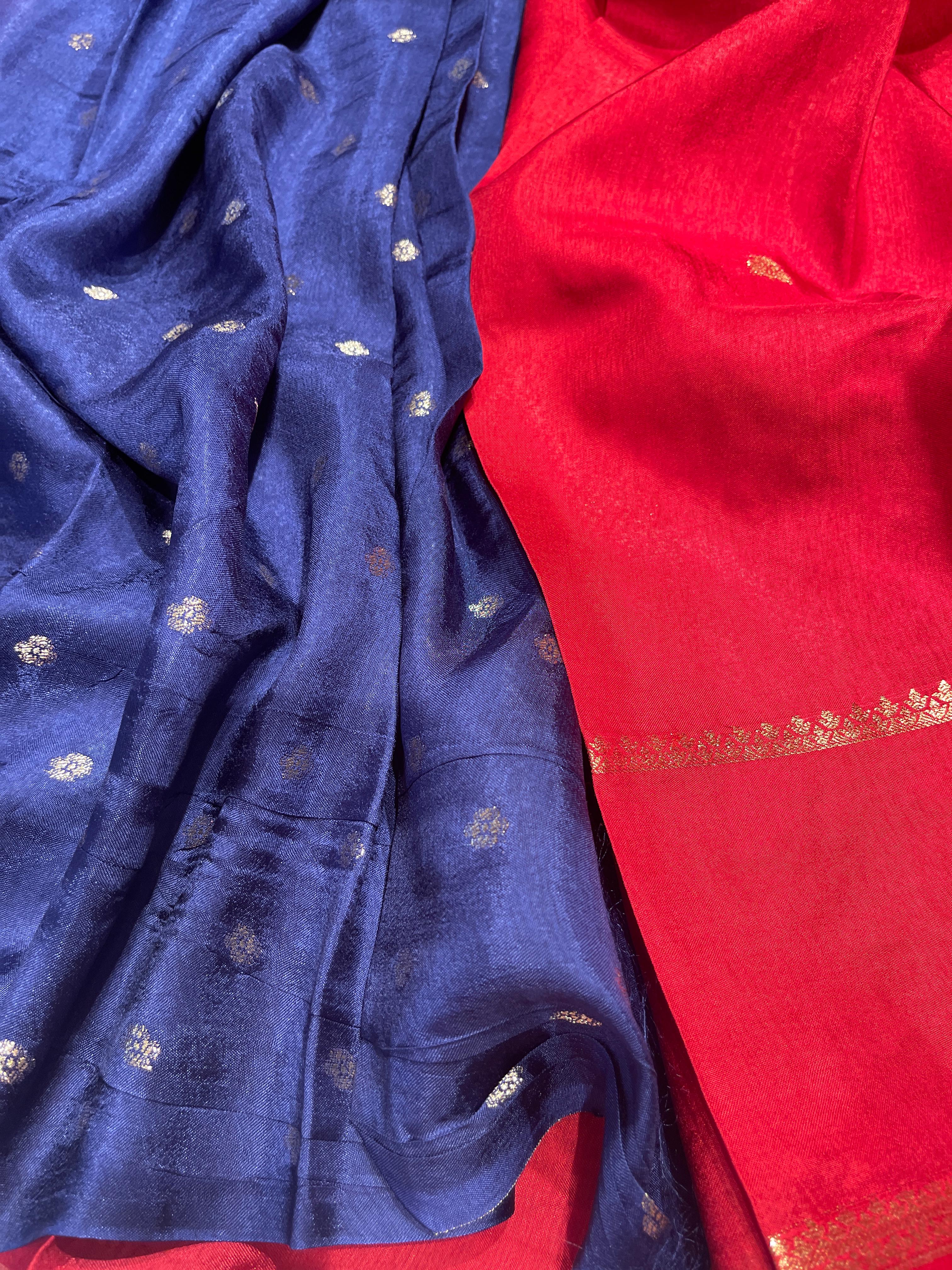 Viscose Chinon Silk Saree  -  Red vcs05