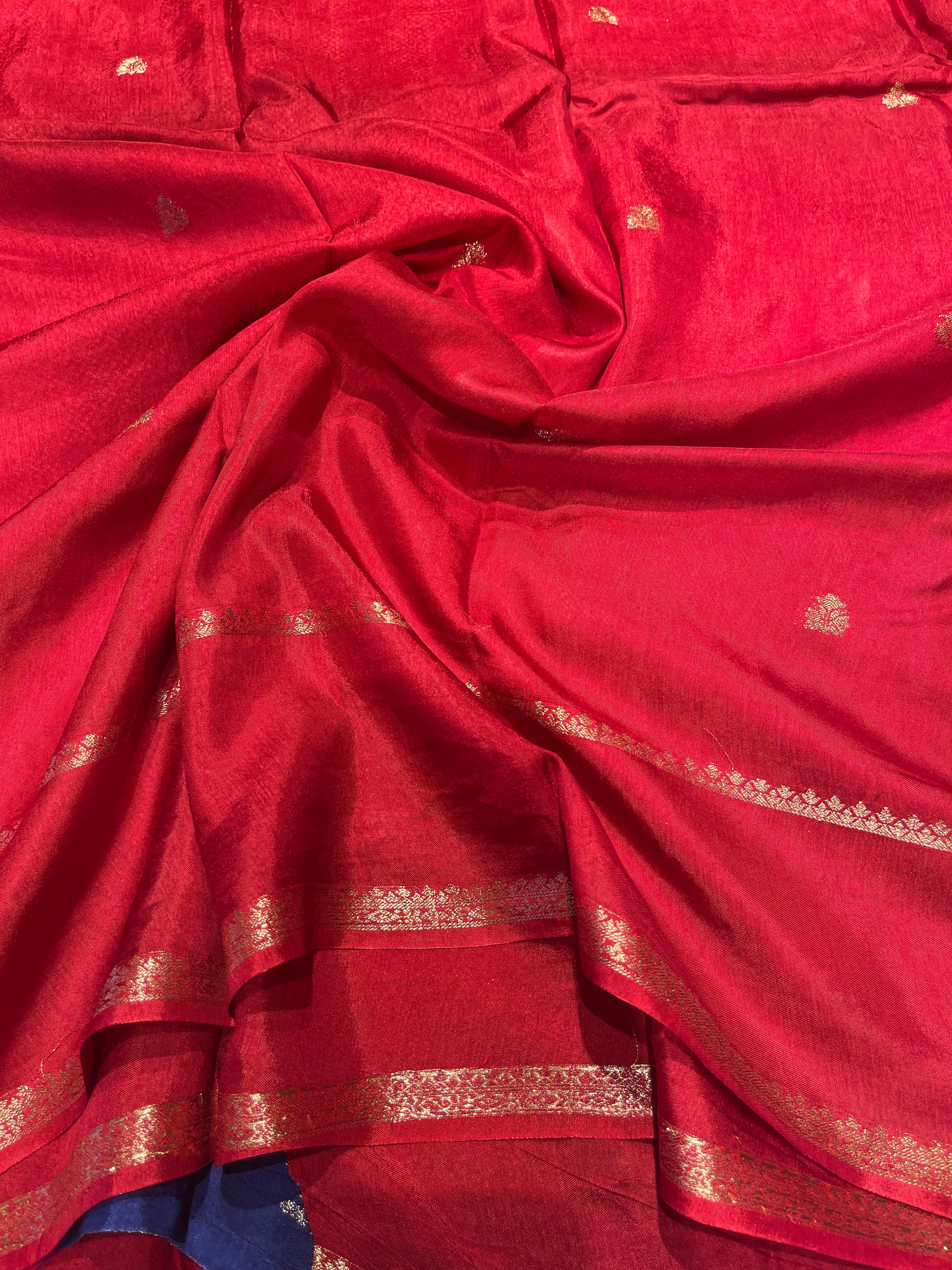 Viscose Chinon Silk Saree  -  Red vcs05