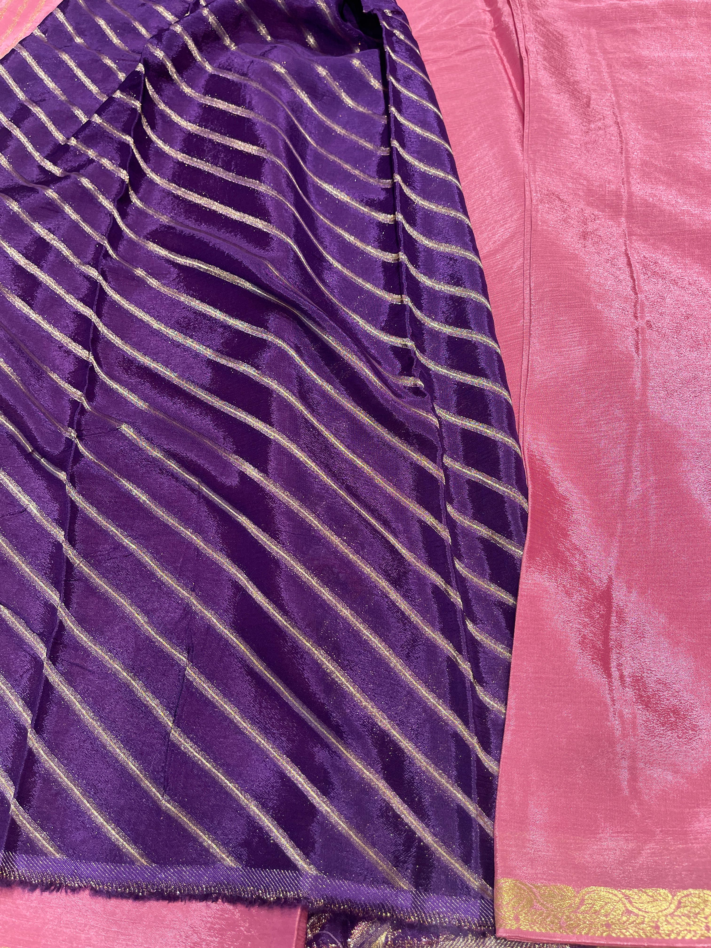 Viscose Chinon Silk Saree  - baby pink  vcs08