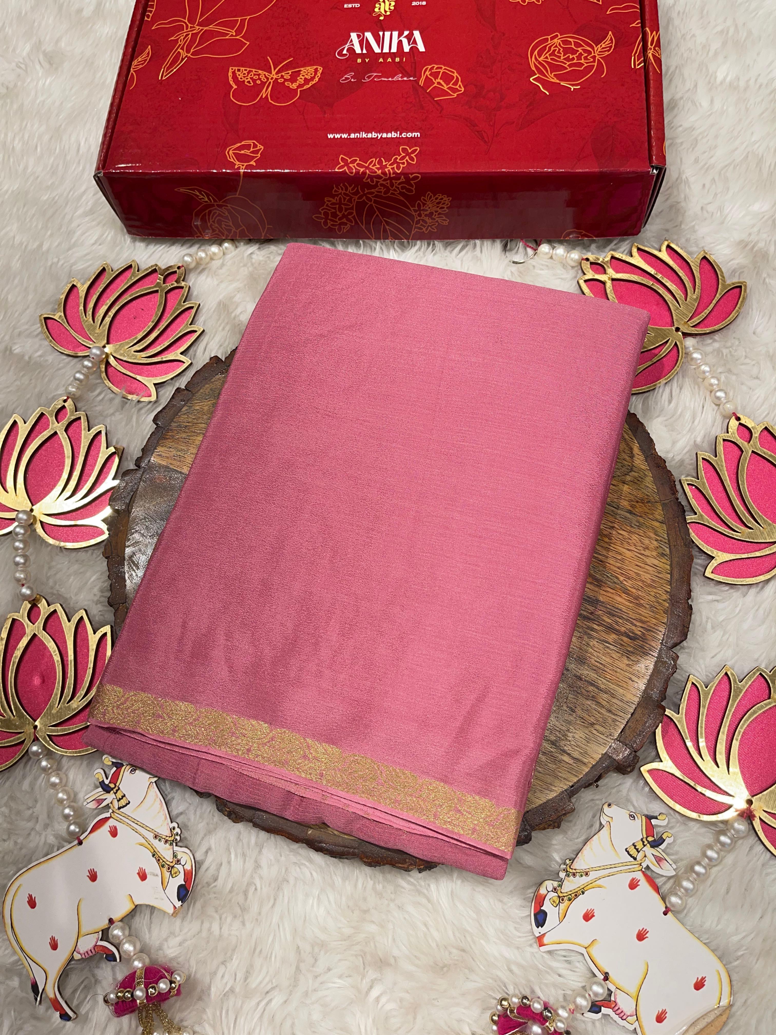 Viscose Chinon Silk Saree  - baby pink  vcs08