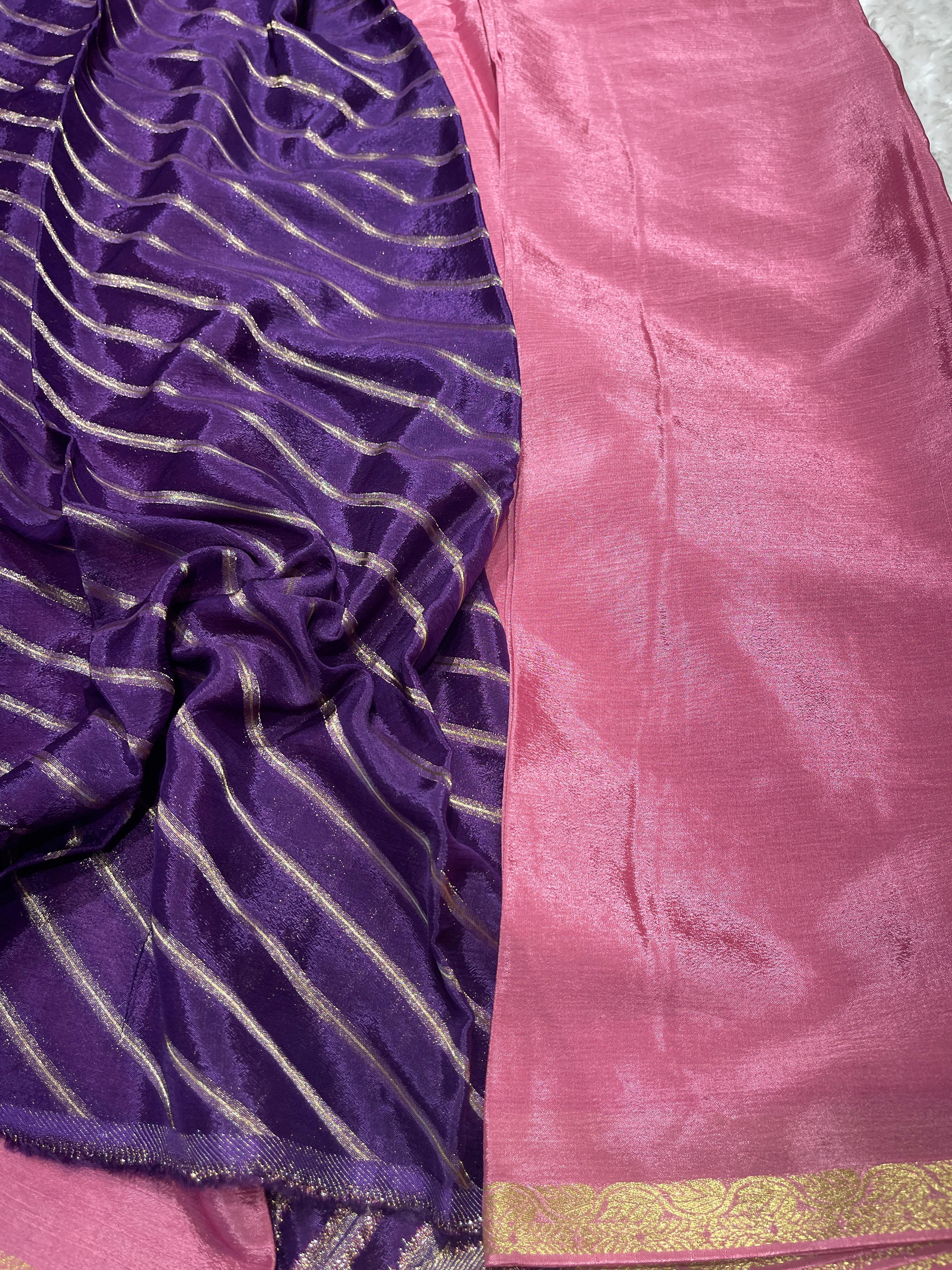 Viscose Chinon Silk Saree  - baby pink  vcs08