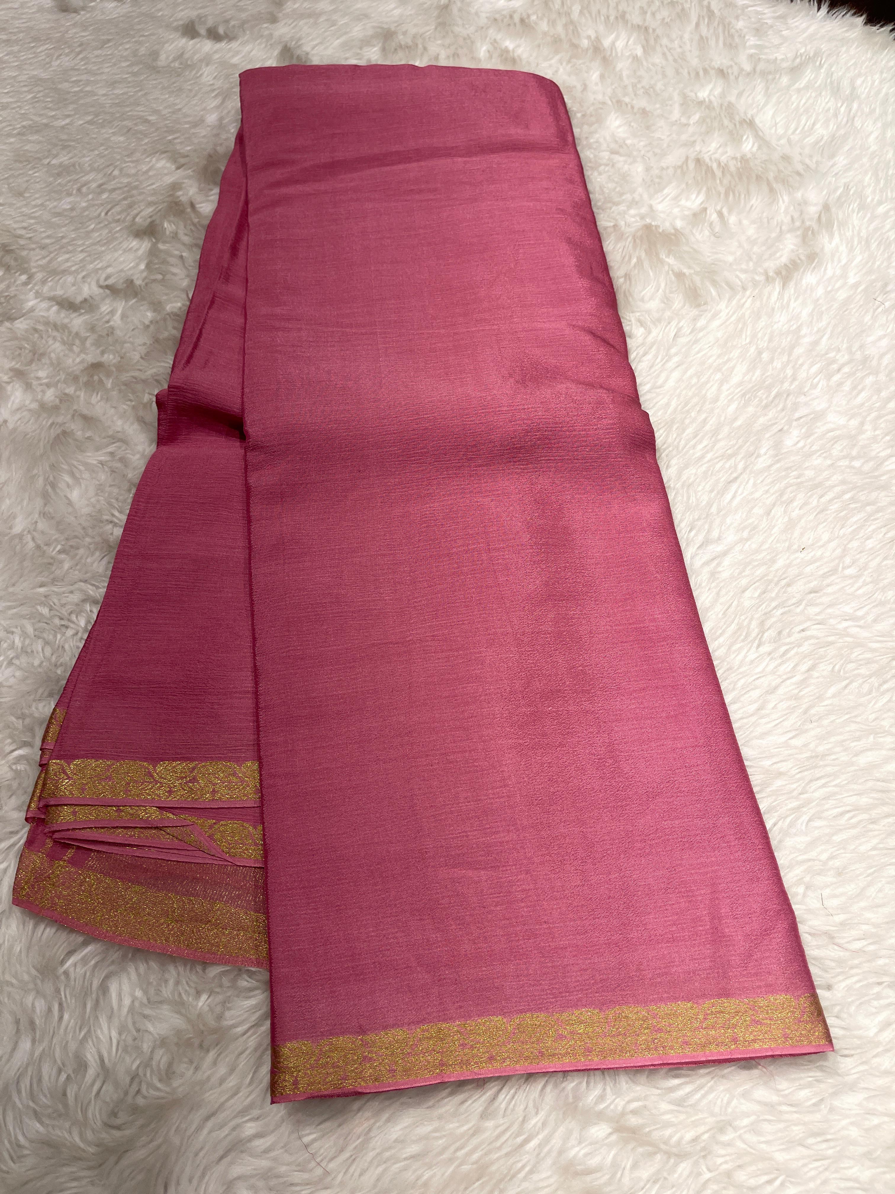 Viscose Chinon Silk Saree  - baby pink  vcs08