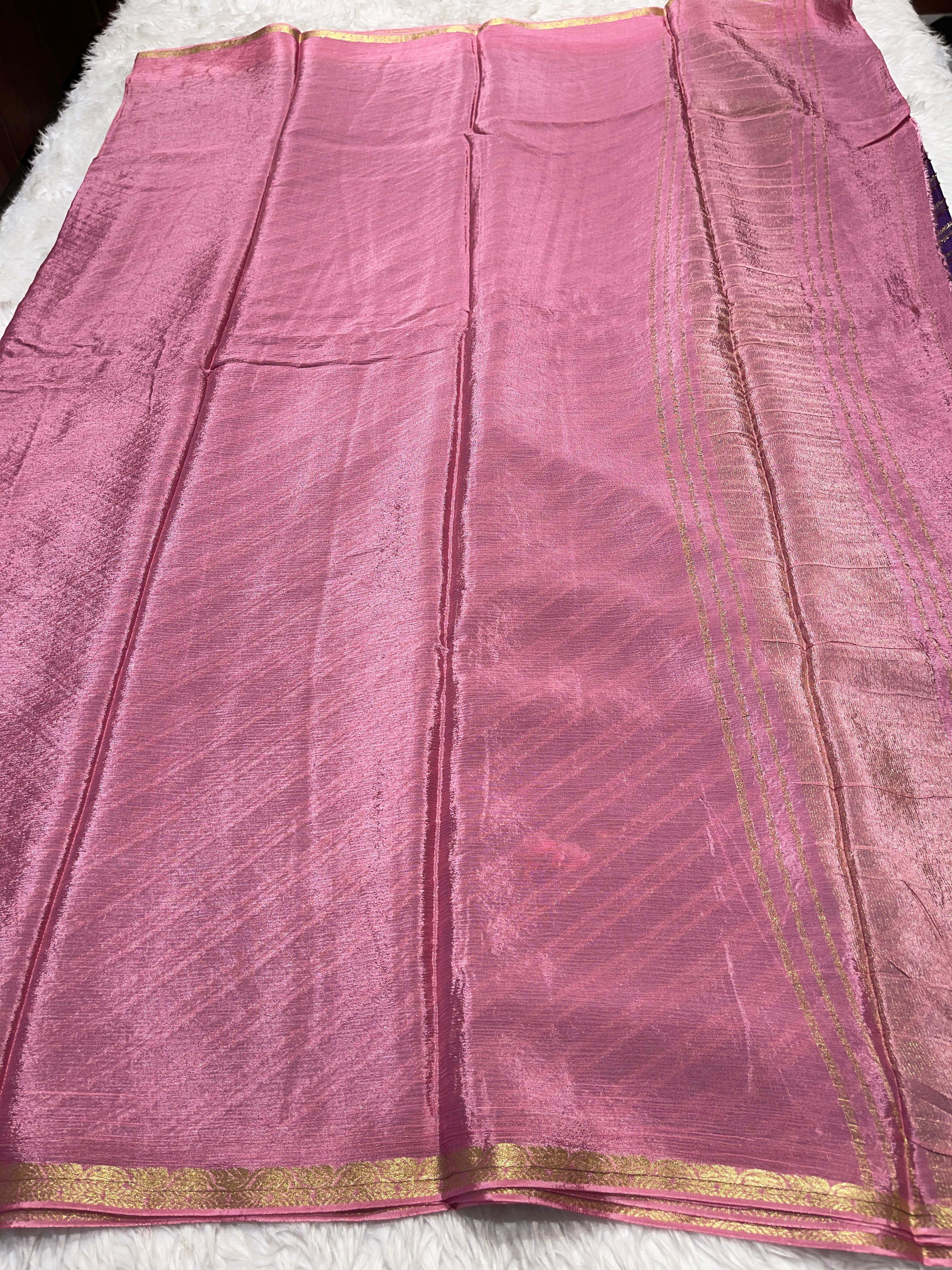 Viscose Chinon Silk Saree  - baby pink  vcs08