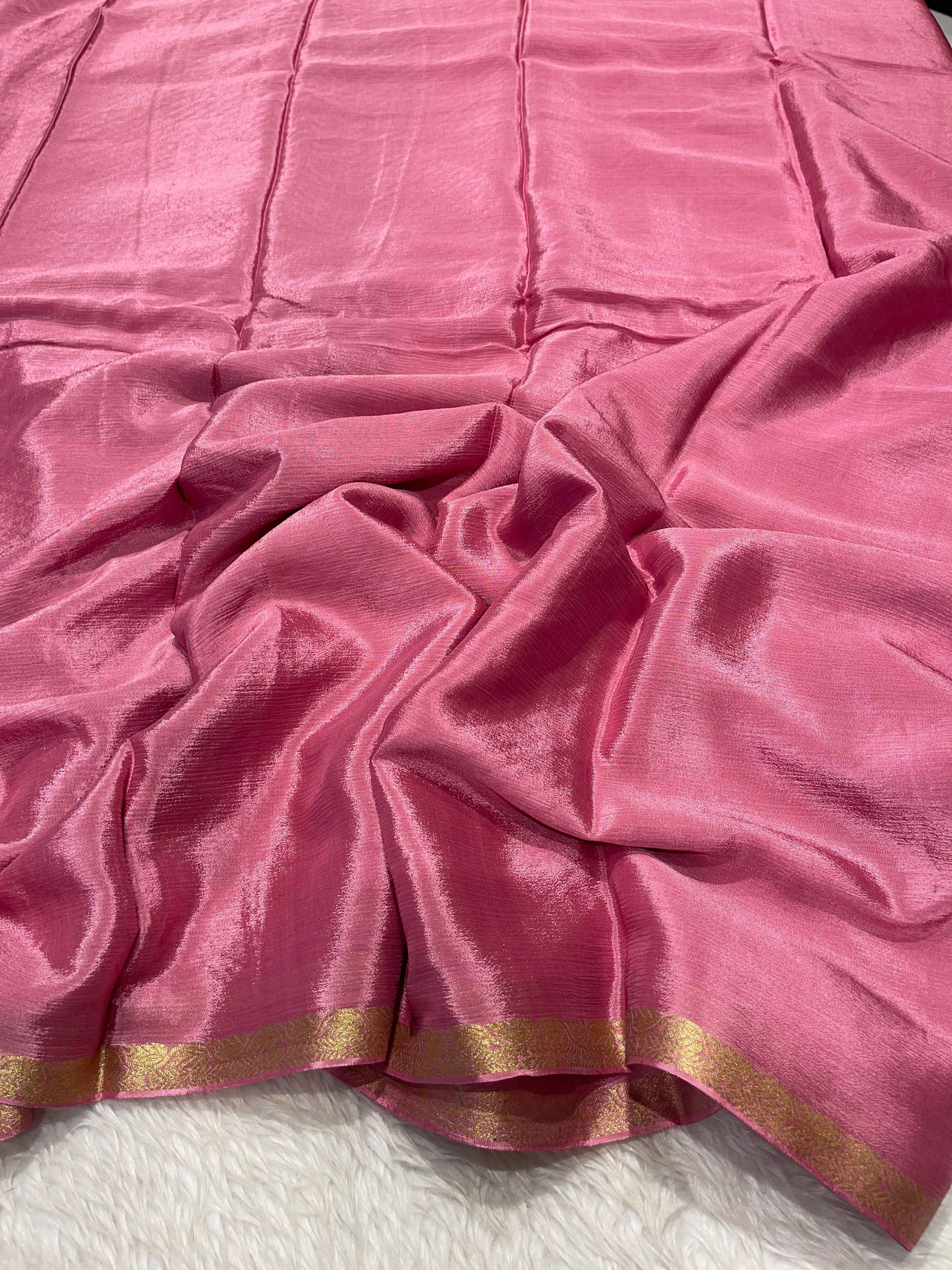Viscose Chinon Silk Saree  - baby pink  vcs08