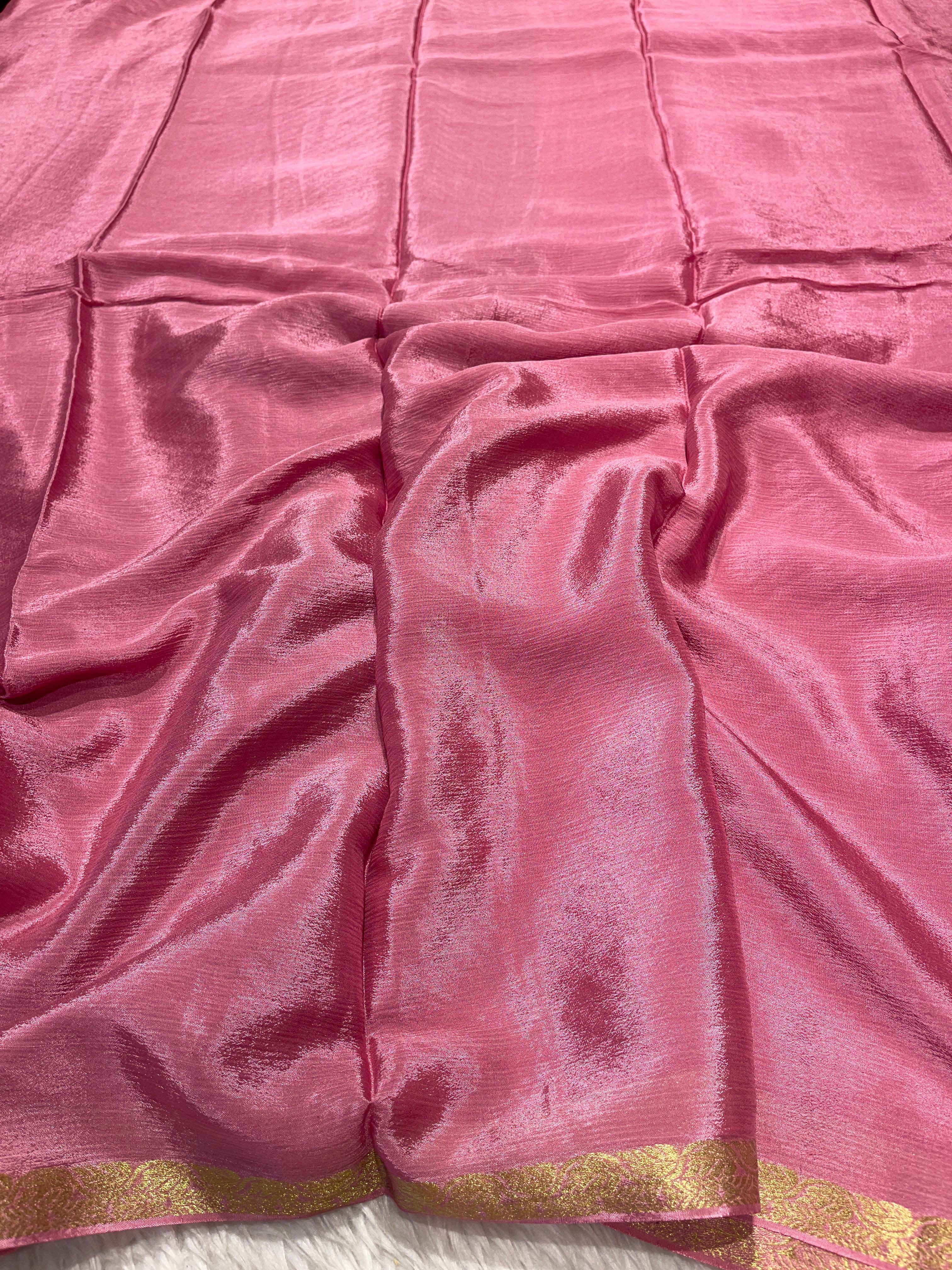 Viscose Chinon Silk Saree  - baby pink  vcs08
