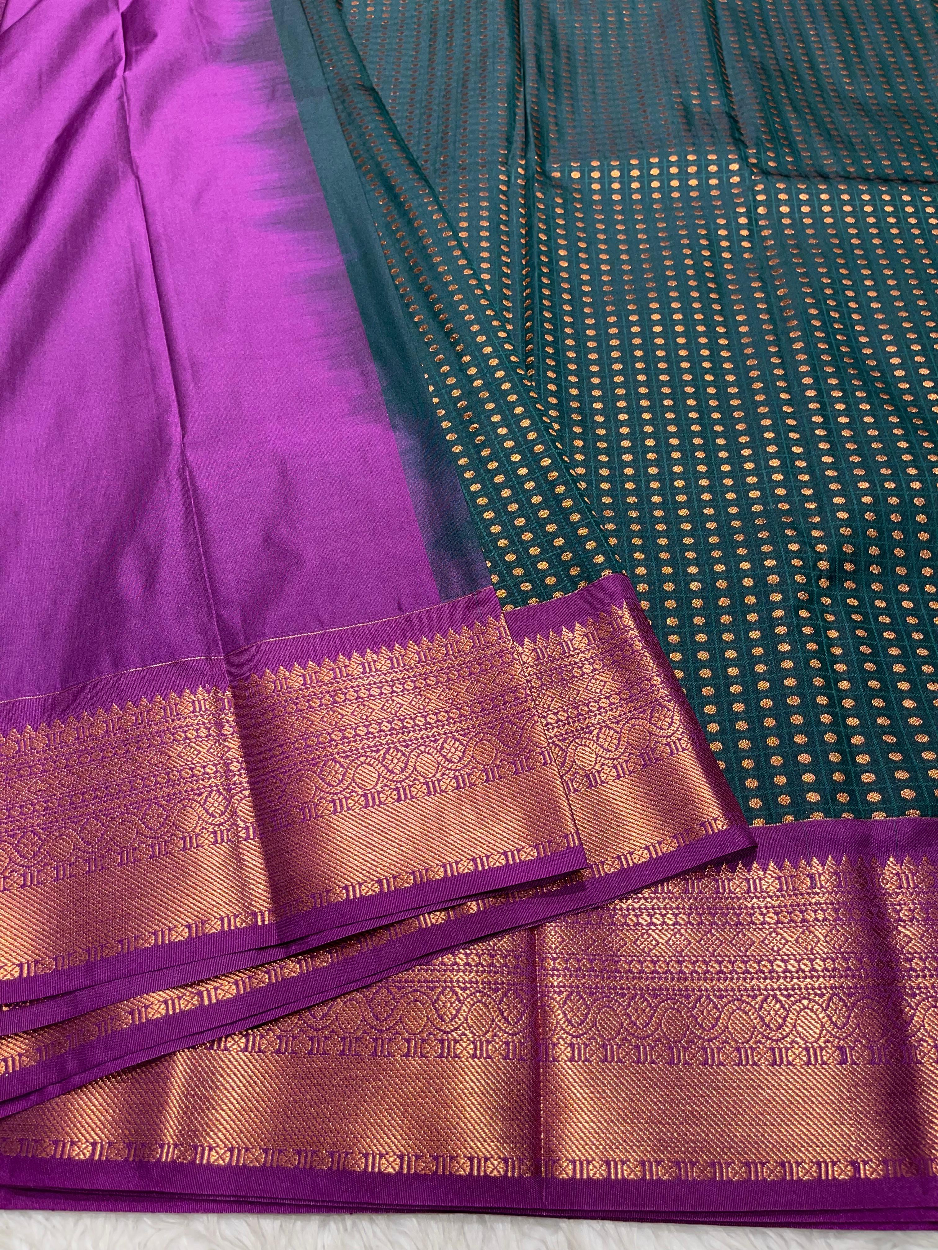 1000 BUTTAS- BOTTLEGREEN WITH  MAGENTA SAREE SAREE