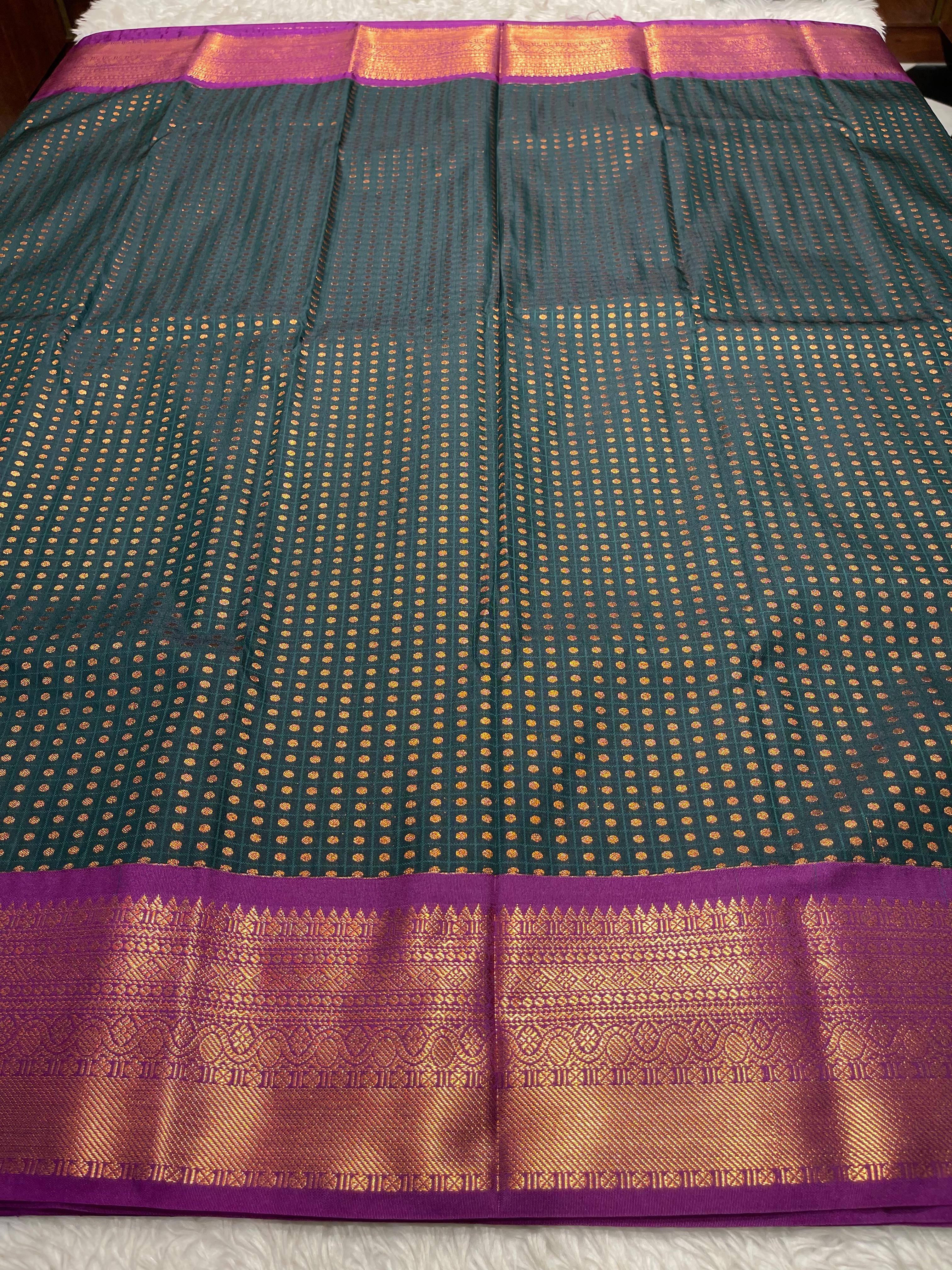 1000 BUTTAS- BOTTLEGREEN WITH  MAGENTA SAREE SAREE