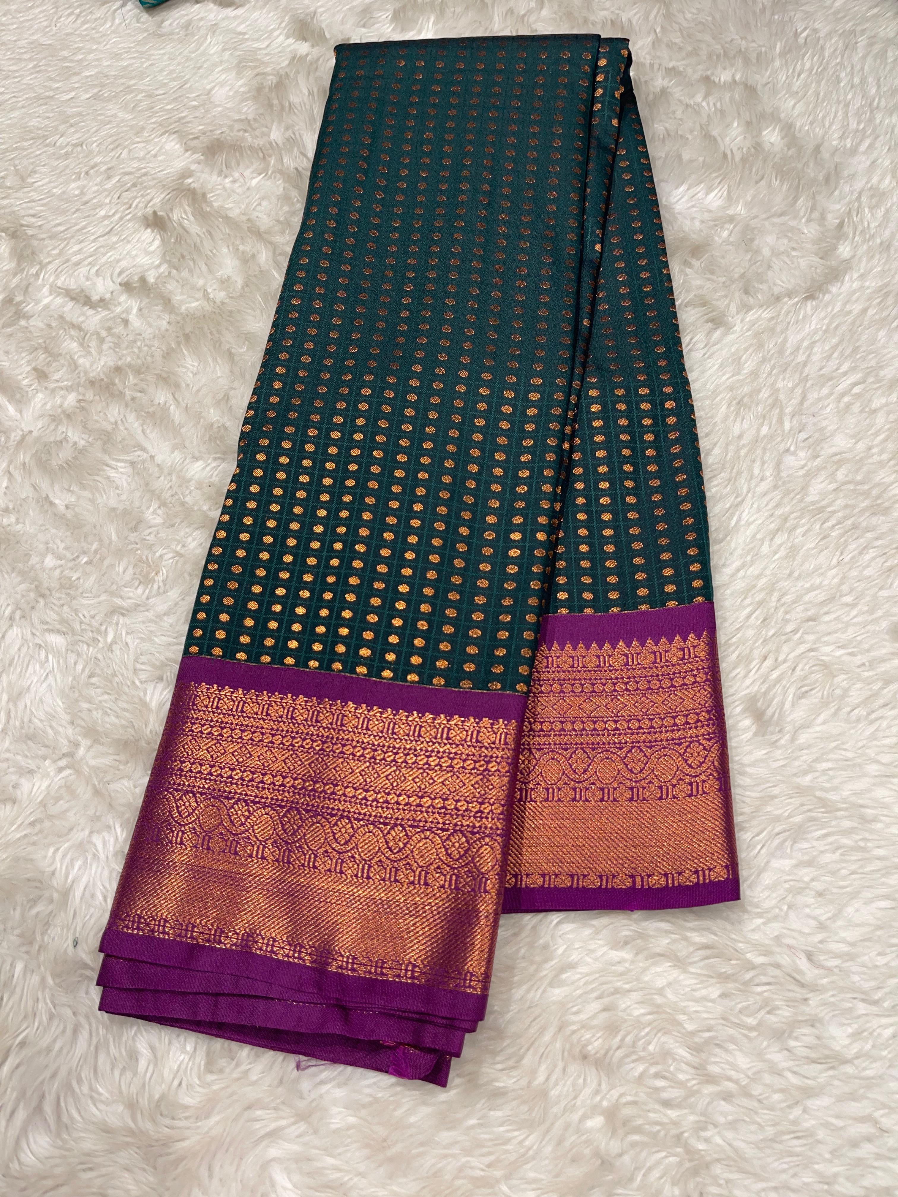 1000 BUTTAS- BOTTLEGREEN WITH  MAGENTA SAREE SAREE