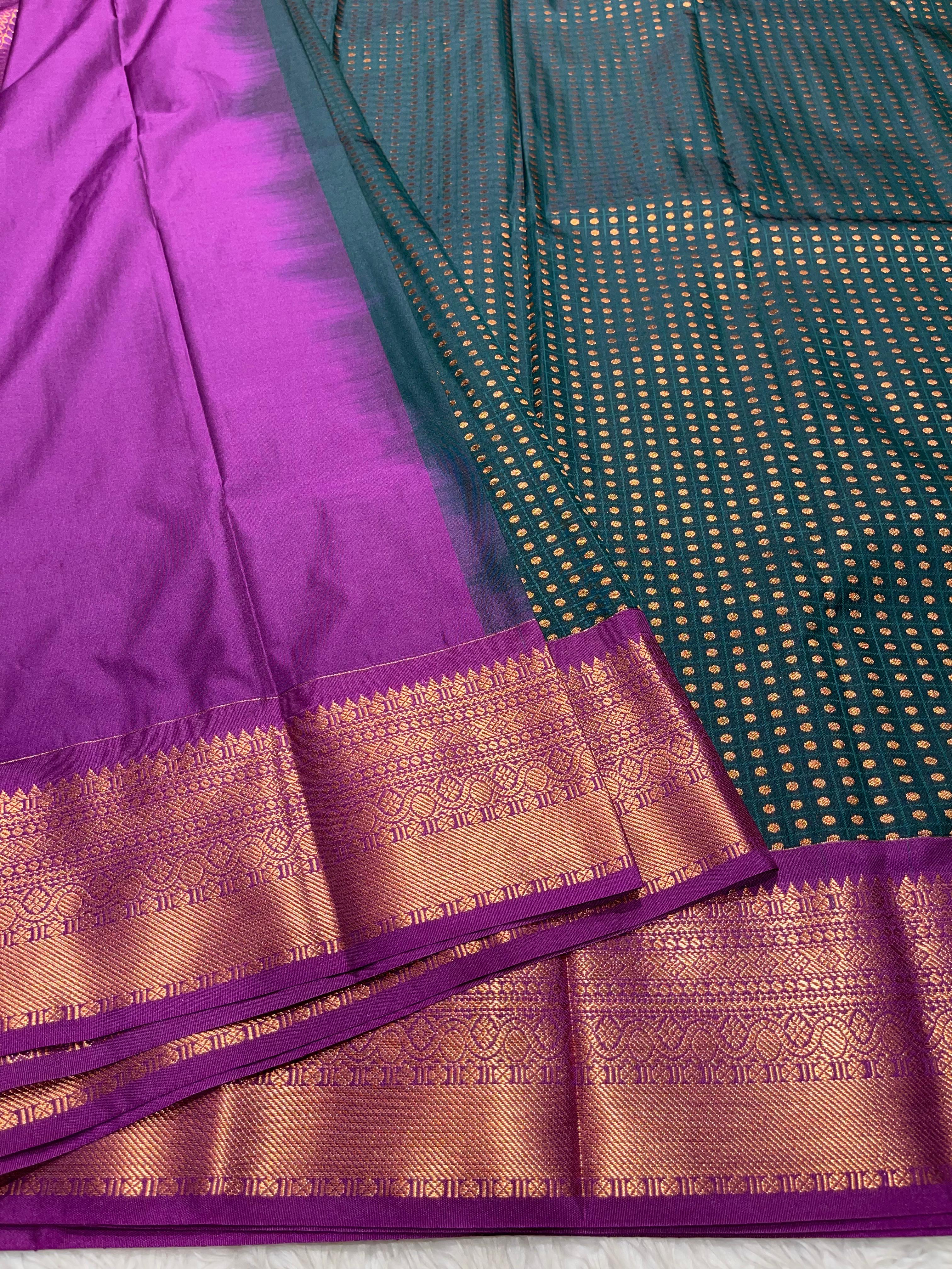 1000 BUTTAS- BOTTLEGREEN WITH  MAGENTA SAREE SAREE