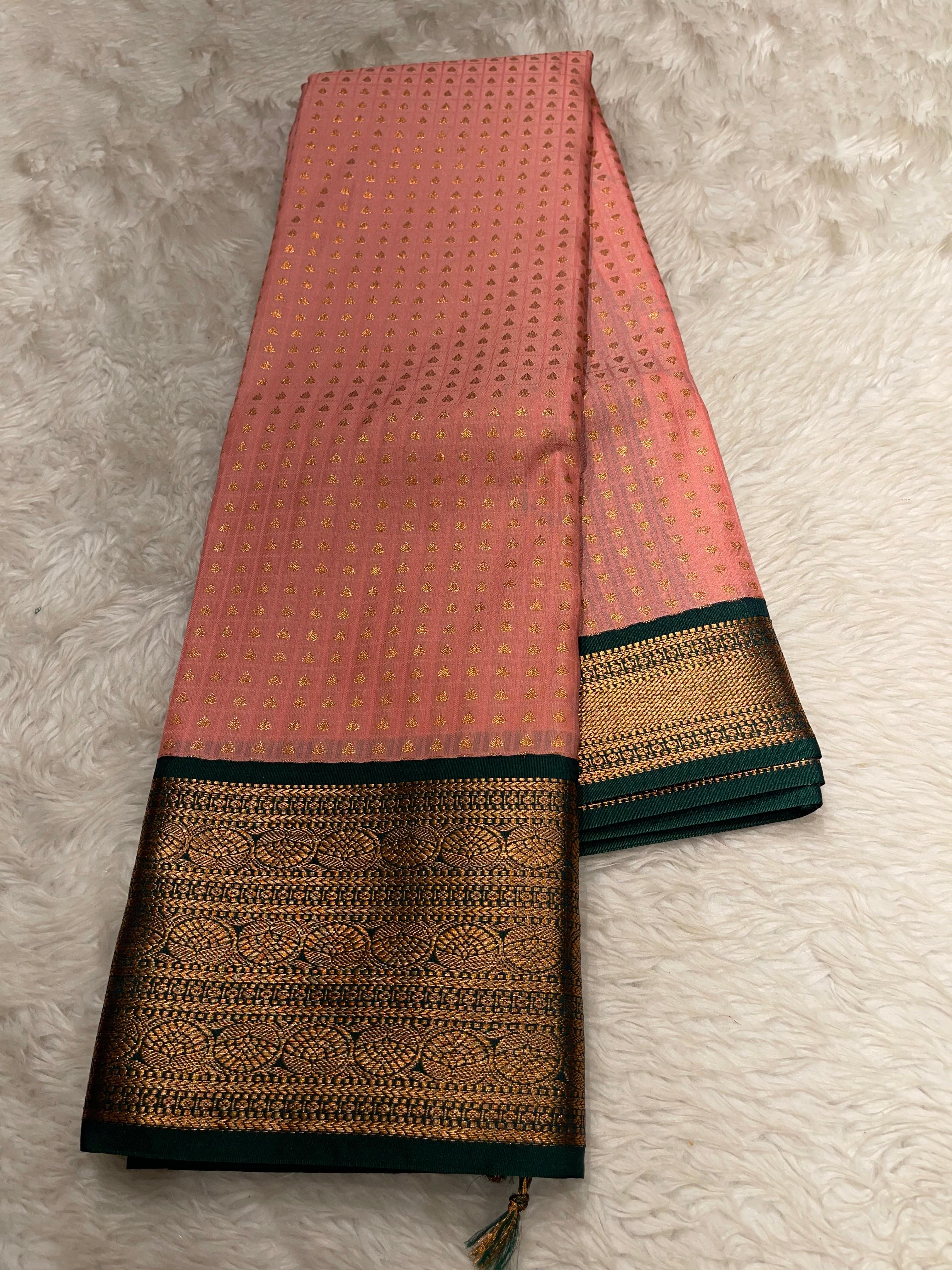 1000 BUTTAS-LIGHTPEACH WITH BOTTLEGREEN2 SAREE