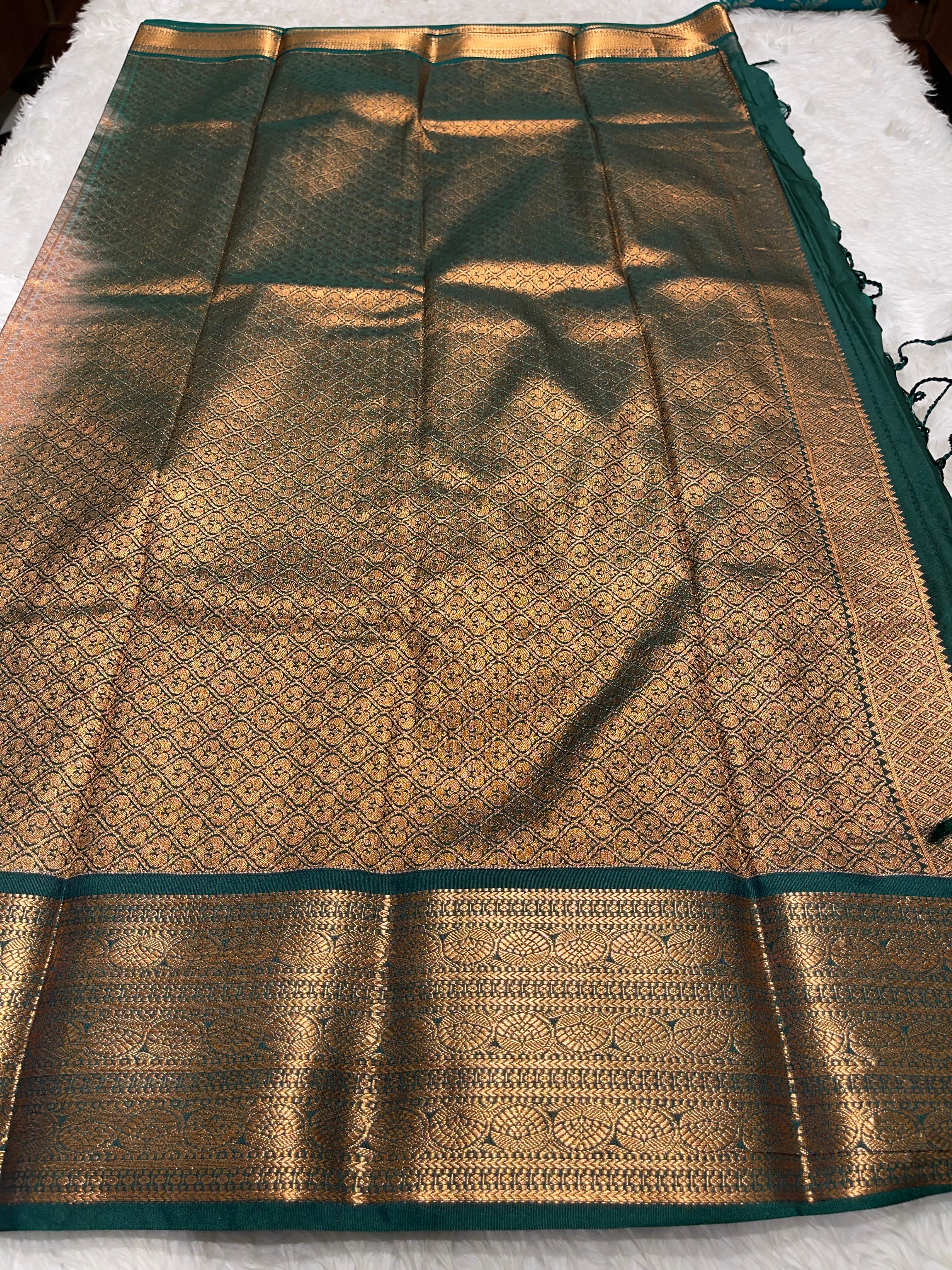 1000 BUTTAS-LIGHTPEACH WITH BOTTLEGREEN2 SAREE