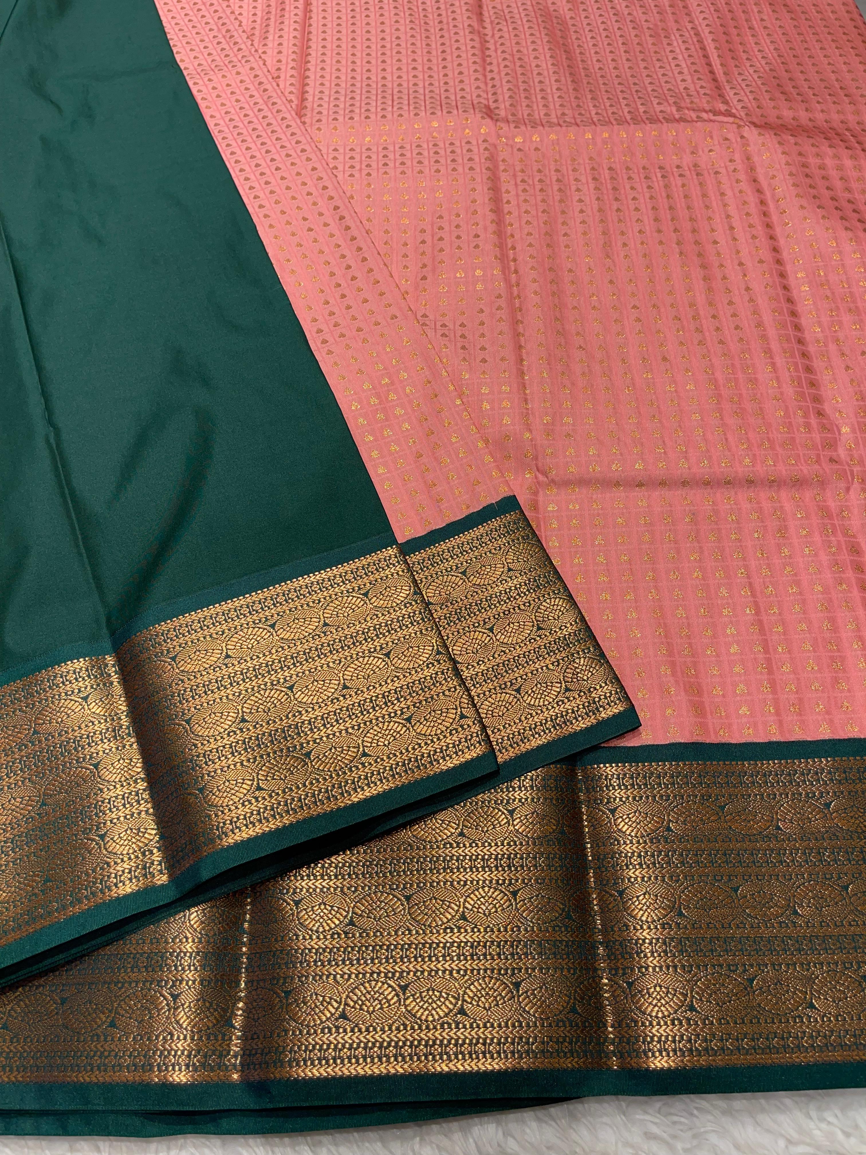 1000 BUTTAS-LIGHTPEACH WITH BOTTLEGREEN2 SAREE