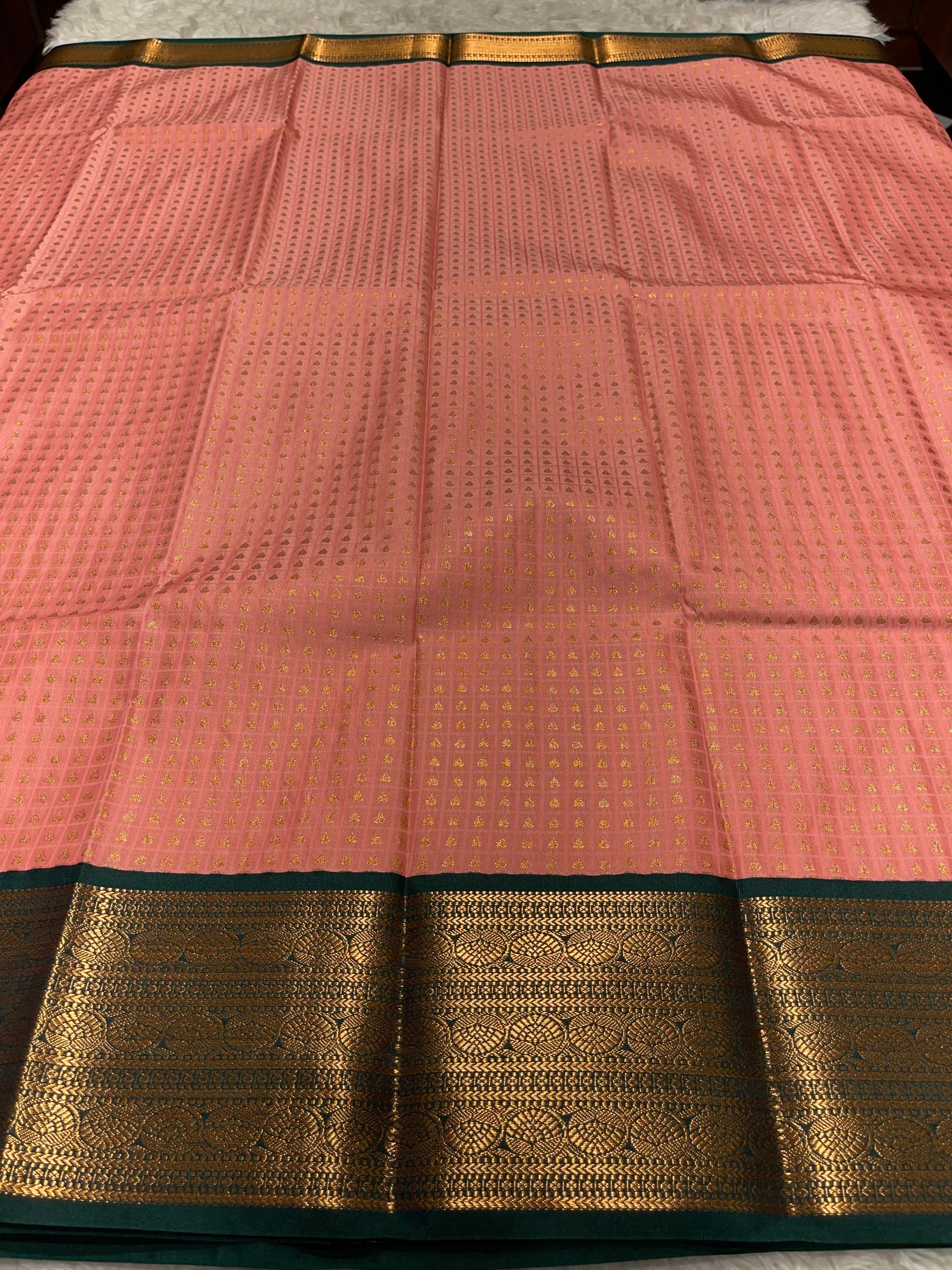 1000 BUTTAS-LIGHTPEACH WITH BOTTLEGREEN2 SAREE