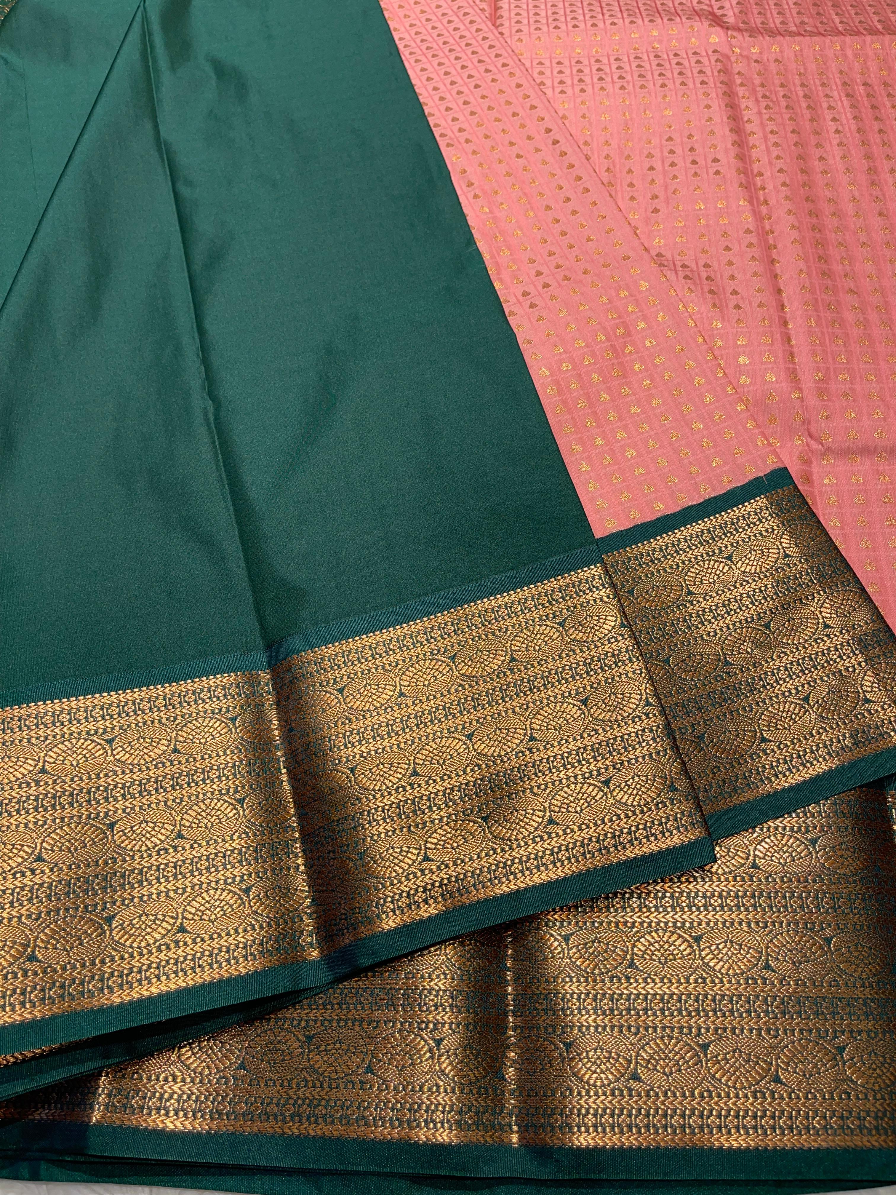 1000 BUTTAS-LIGHTPEACH WITH BOTTLEGREEN2 SAREE