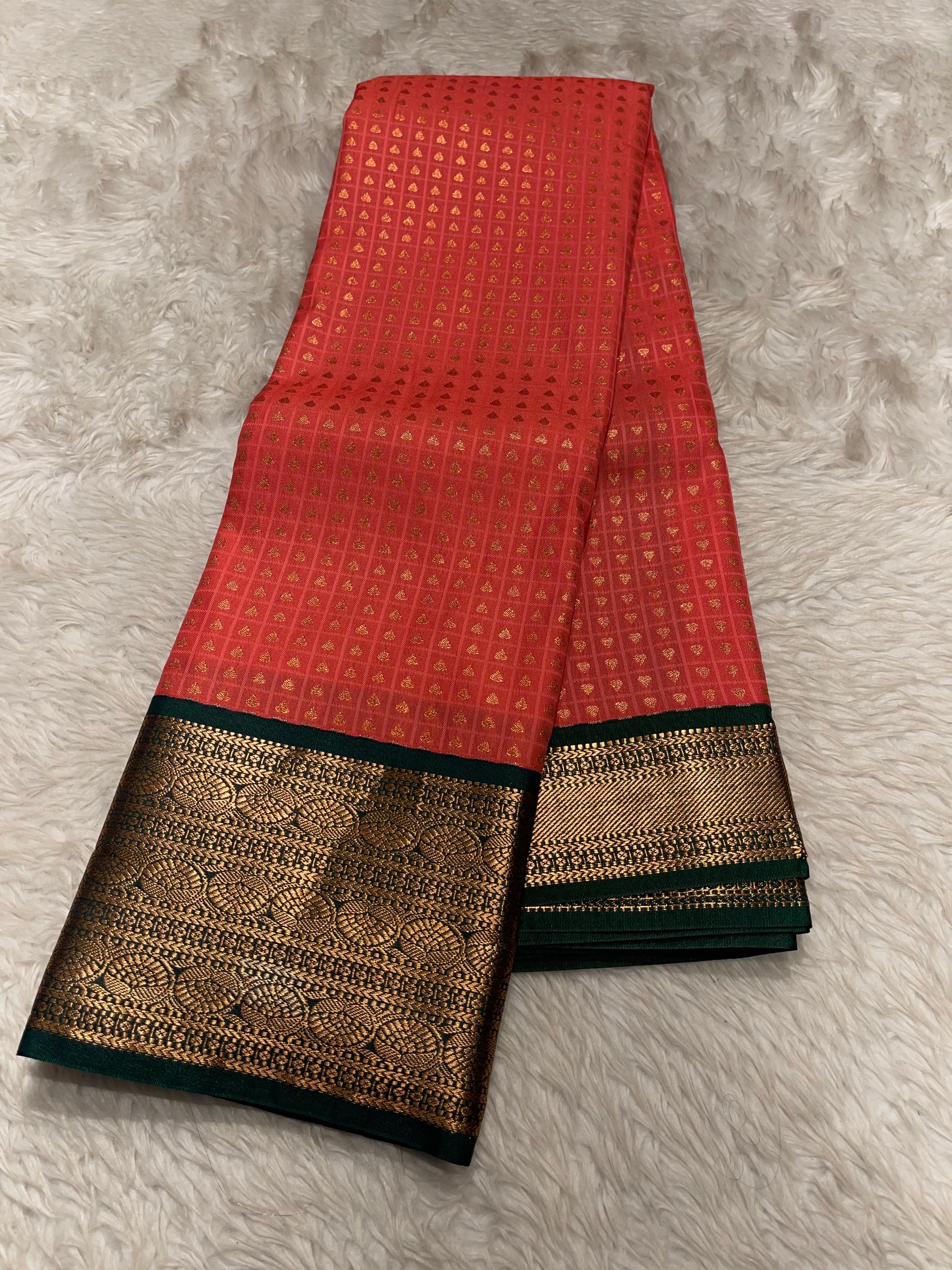 1000 BUTTAS-PEACH WITH BOTTLEGREEN3 SAREE