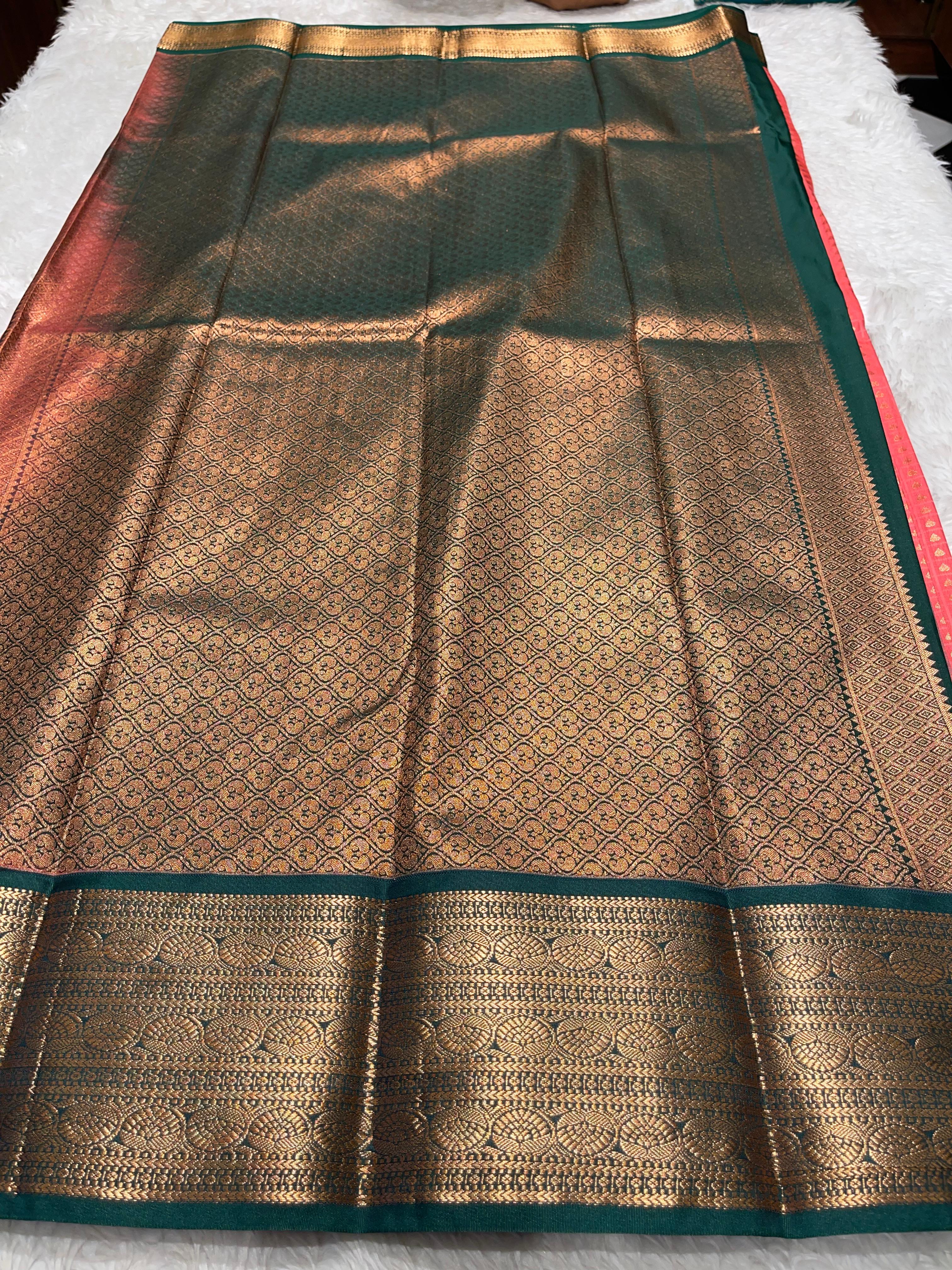 1000 BUTTAS-PEACH WITH BOTTLEGREEN3 SAREE