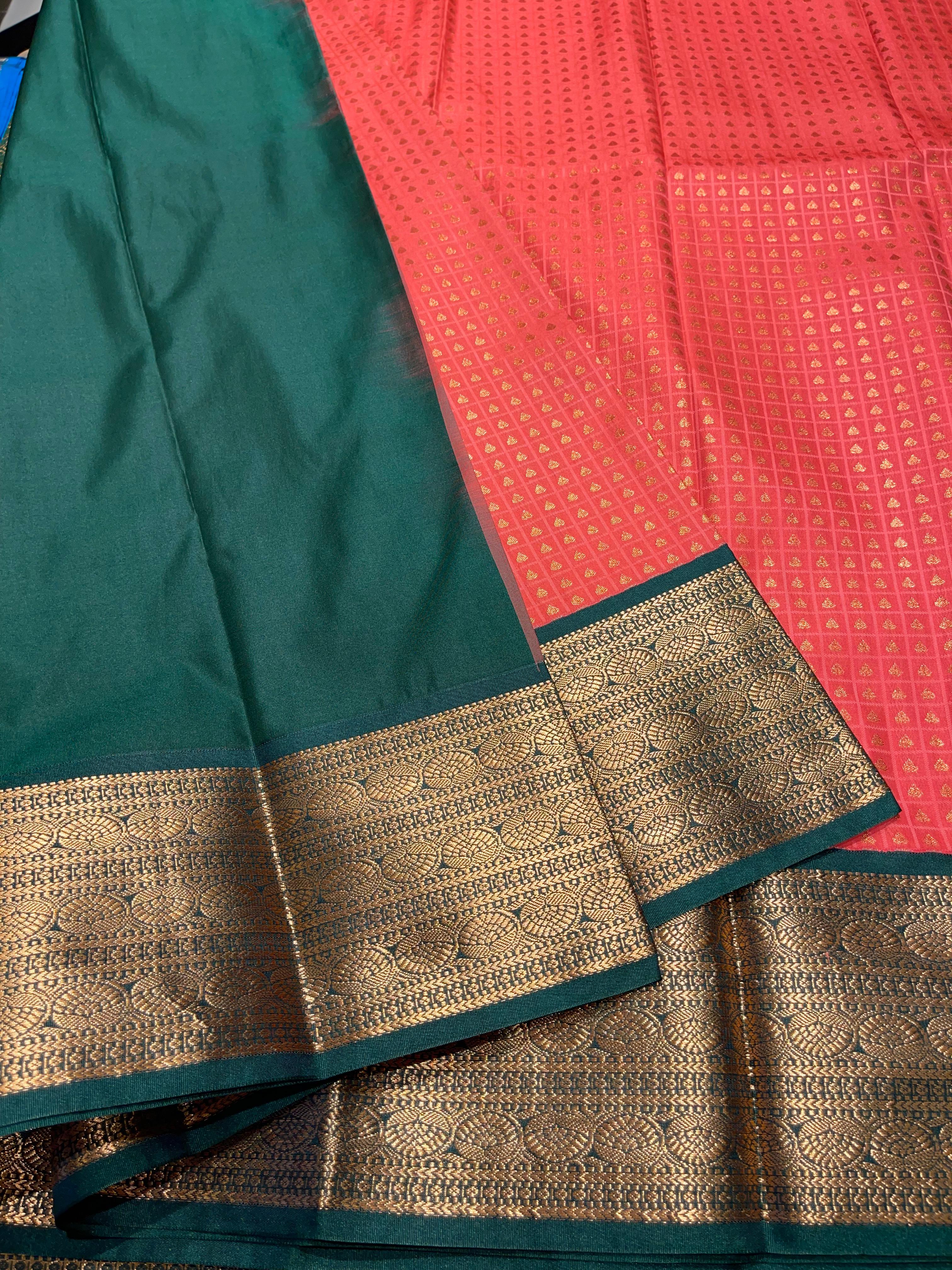 1000 BUTTAS-PEACH WITH BOTTLEGREEN3 SAREE