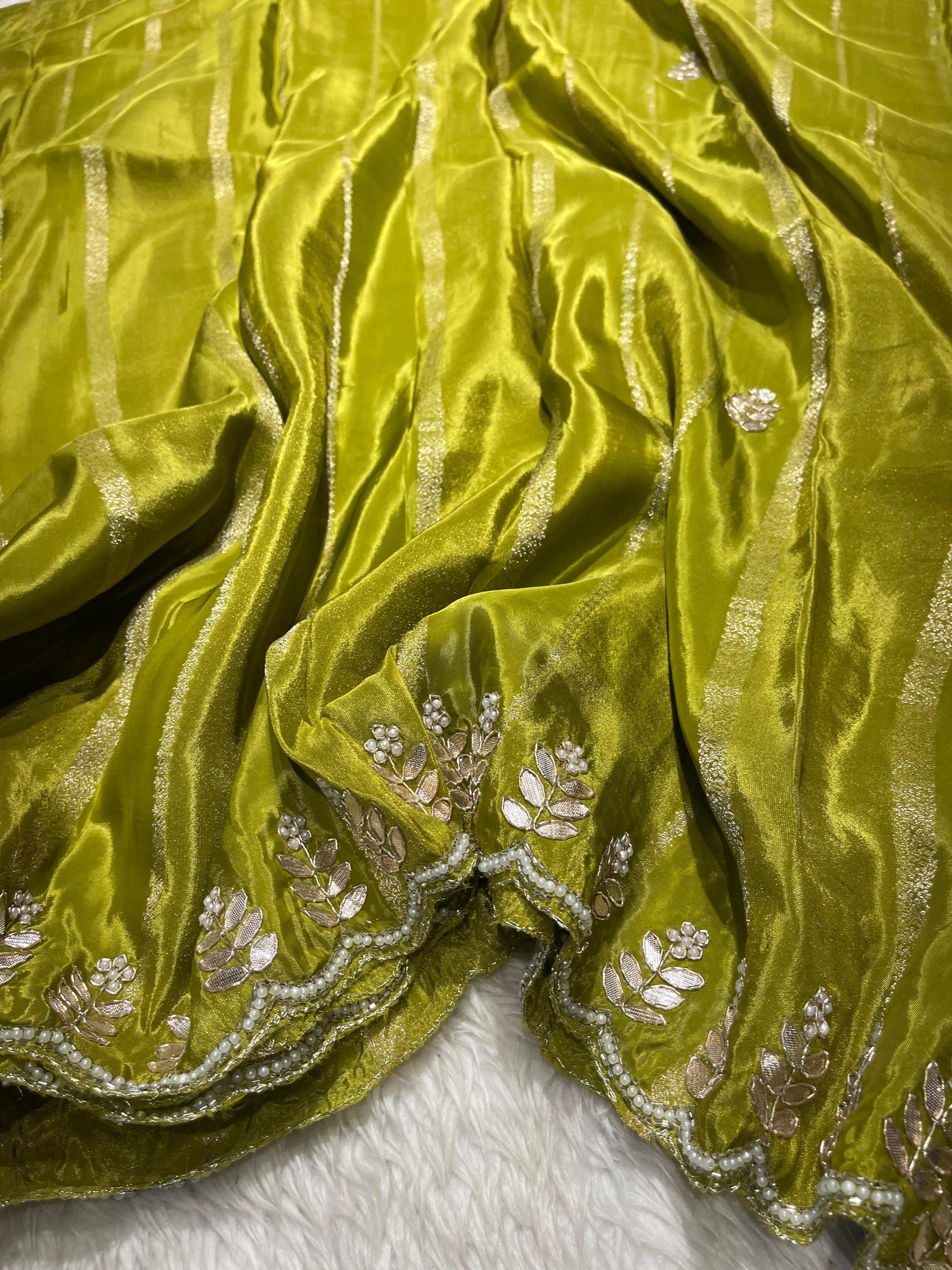TARINI - DESIGNER CHINON SAREE - Green Saree