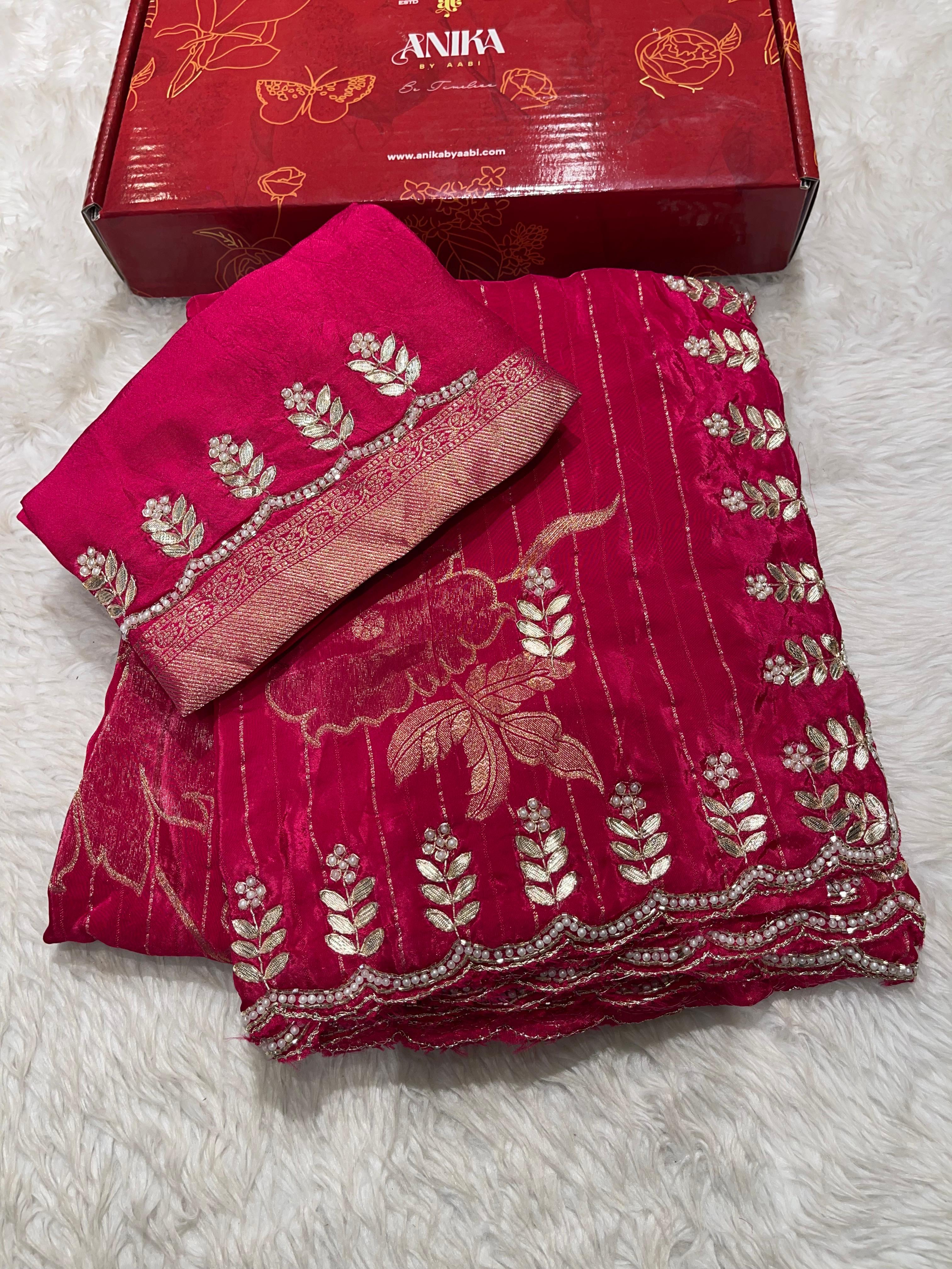 TARINI - DESIGNER CHINON SAREE - RANI PINK
