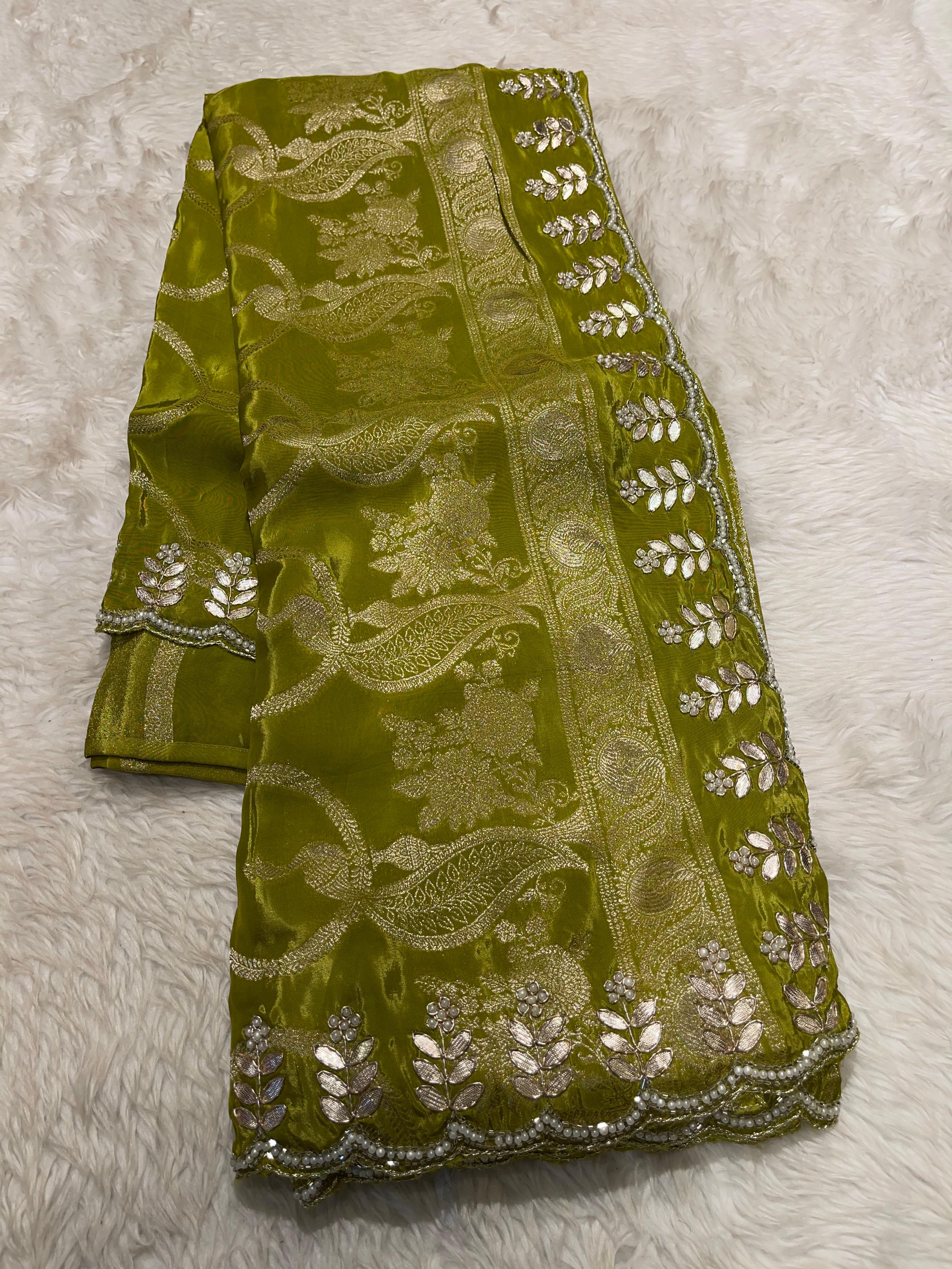 TARINI - DESIGNER CHINON SAREE - Green Saree