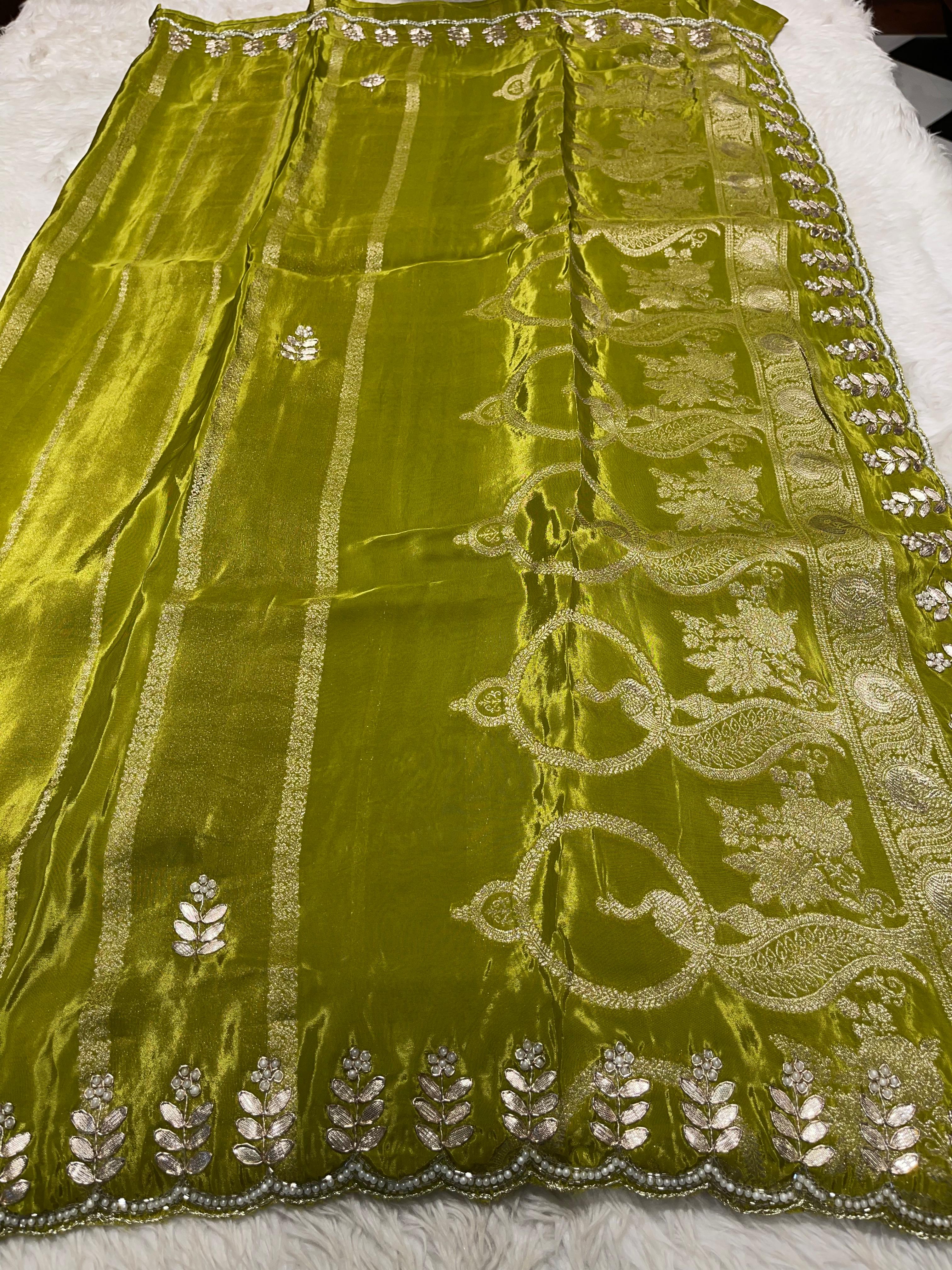 TARINI - DESIGNER CHINON SAREE - Green Saree