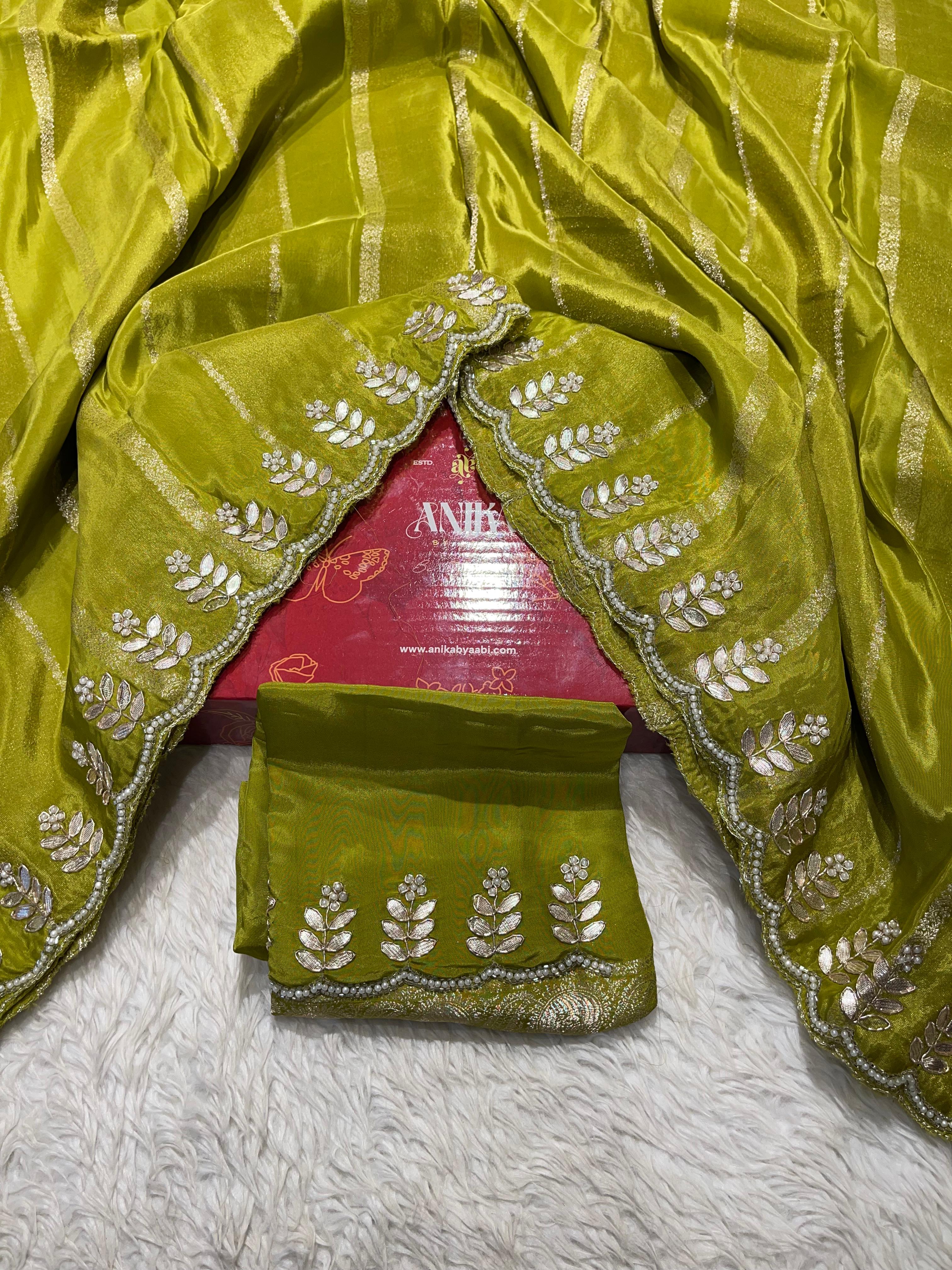 TARINI - DESIGNER CHINON SAREE - Green Saree