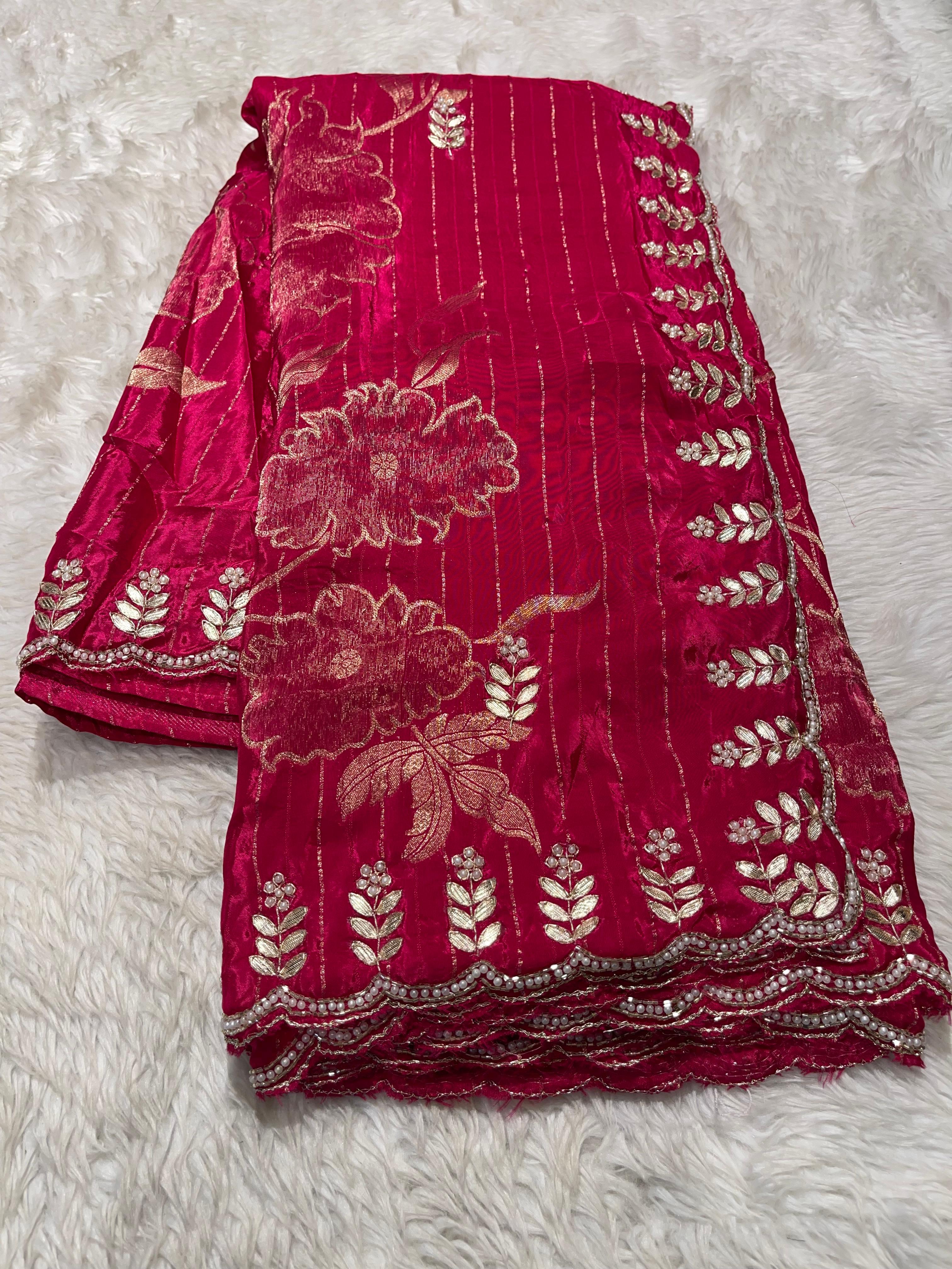 TARINI - DESIGNER CHINON SAREE - RANI PINK