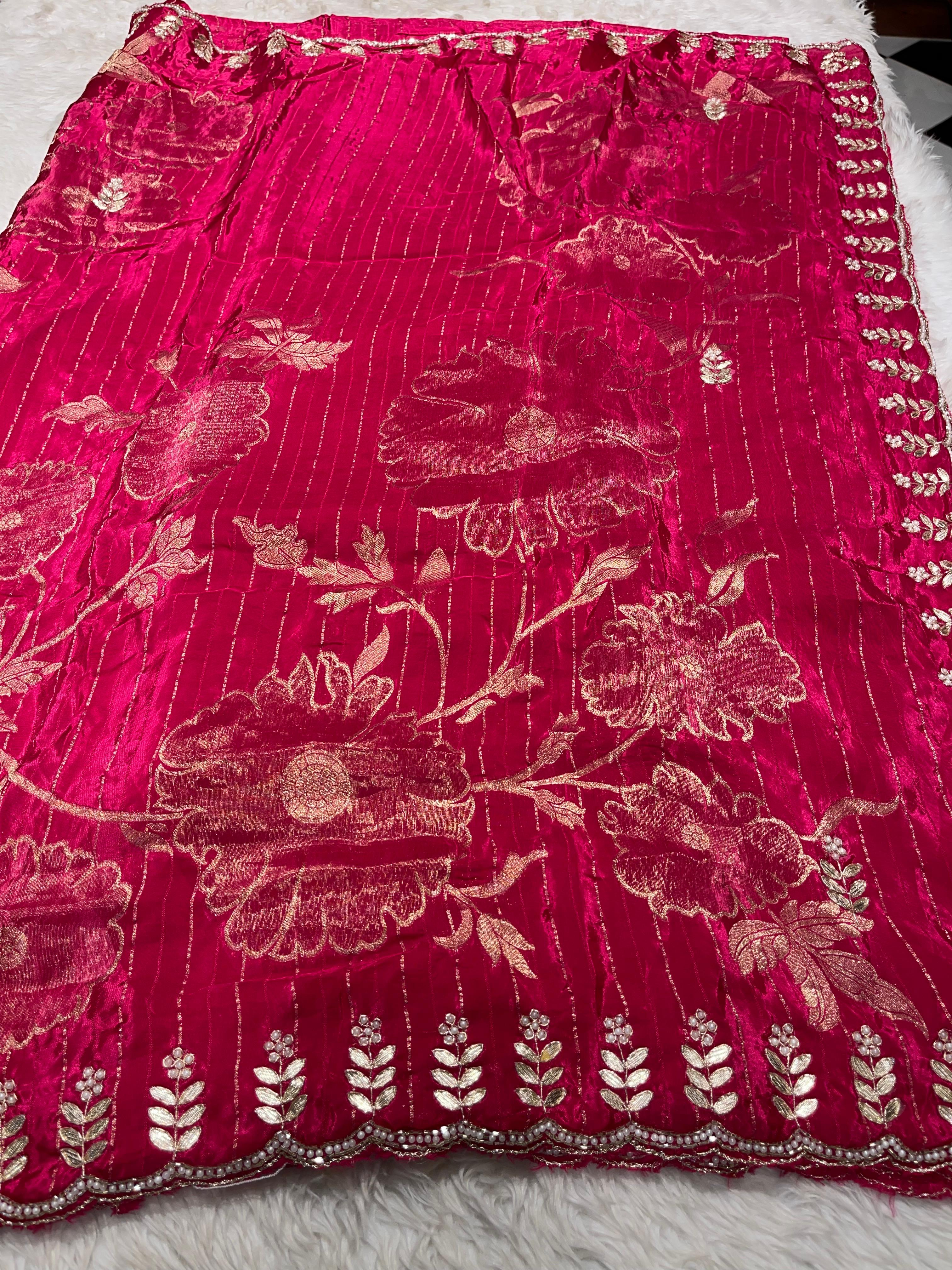 TARINI - DESIGNER CHINON SAREE - RANI PINK