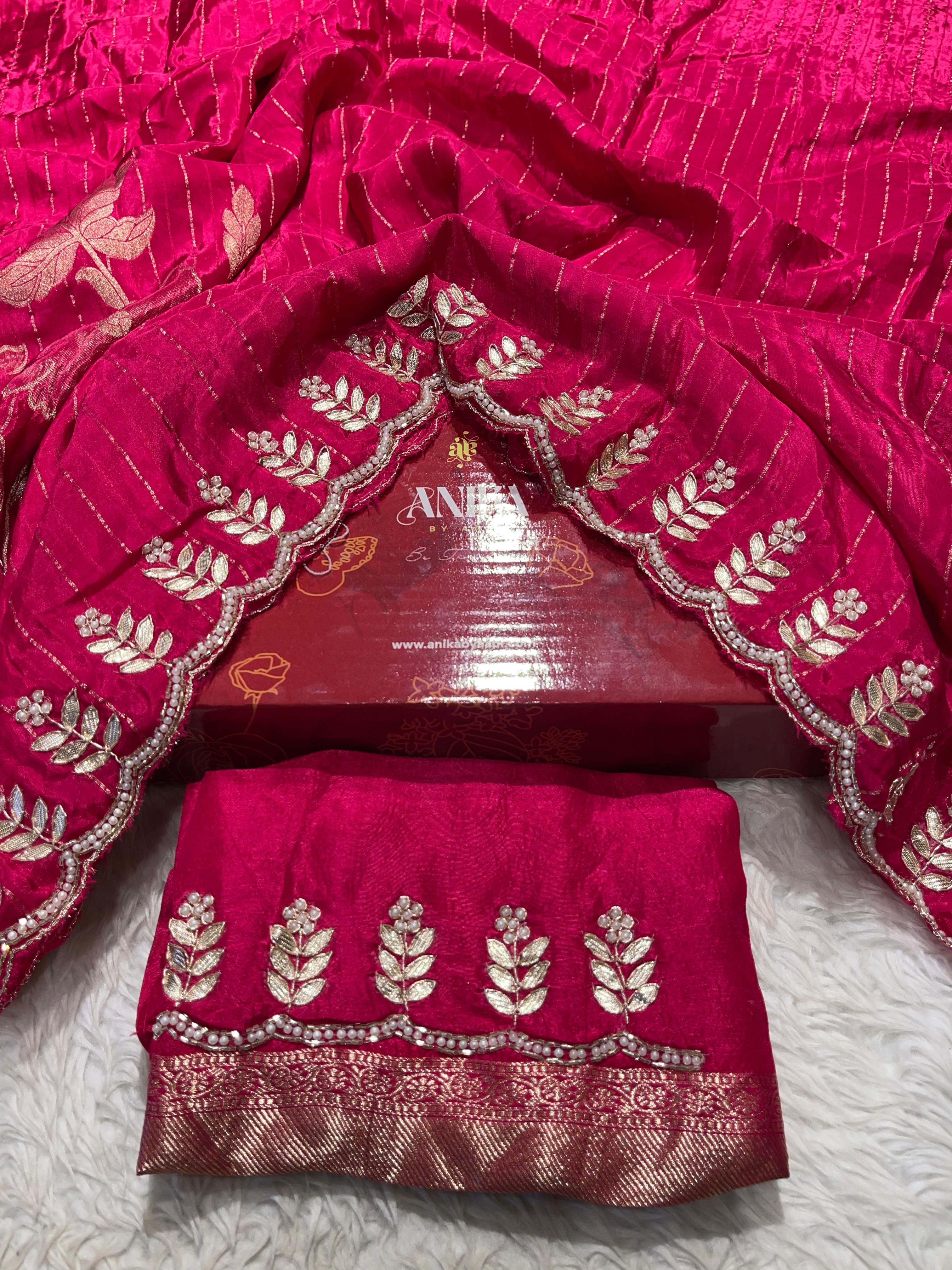 TARINI - DESIGNER CHINON SAREE - RANI PINK