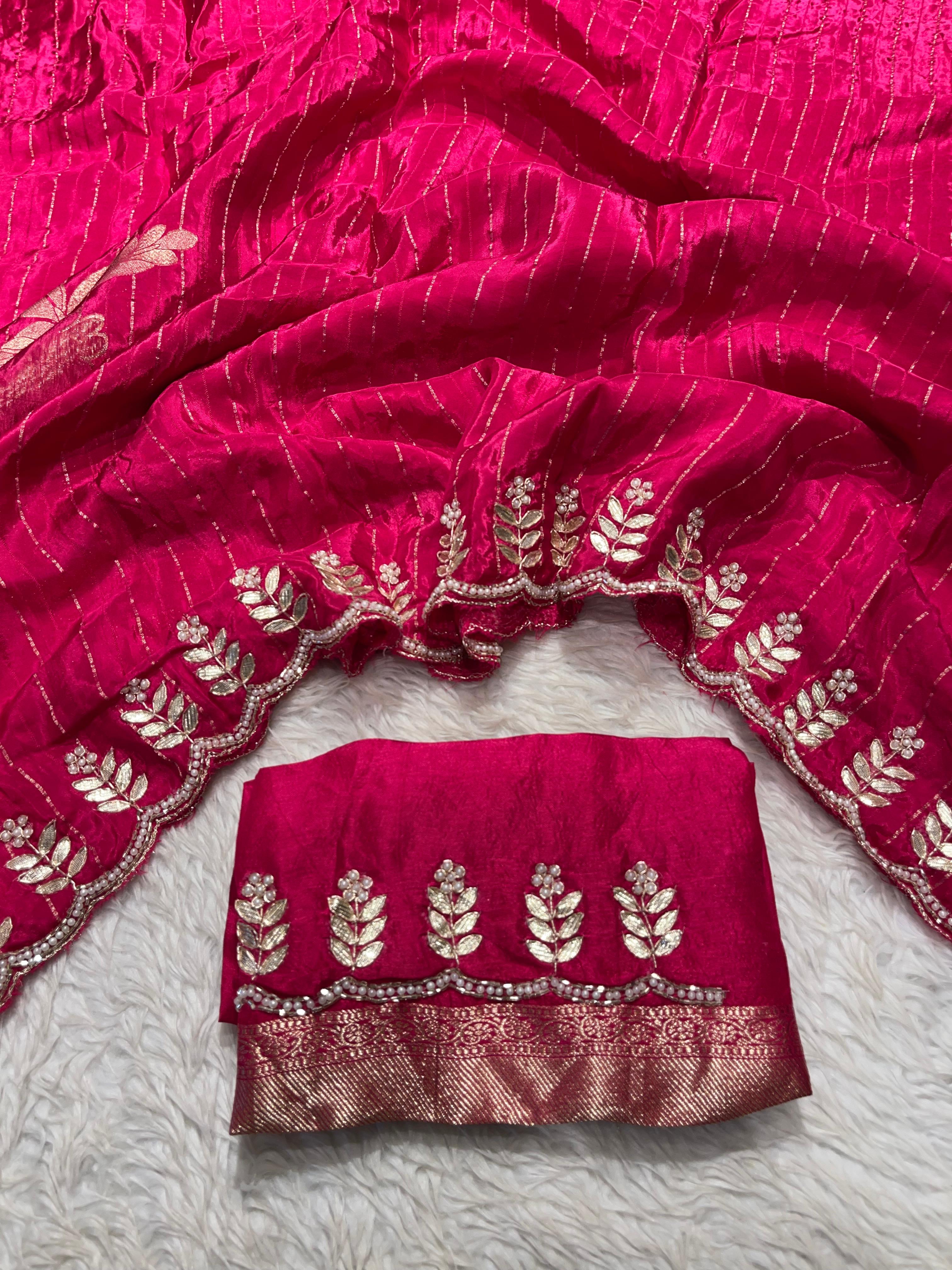 TARINI - DESIGNER CHINON SAREE - RANI PINK