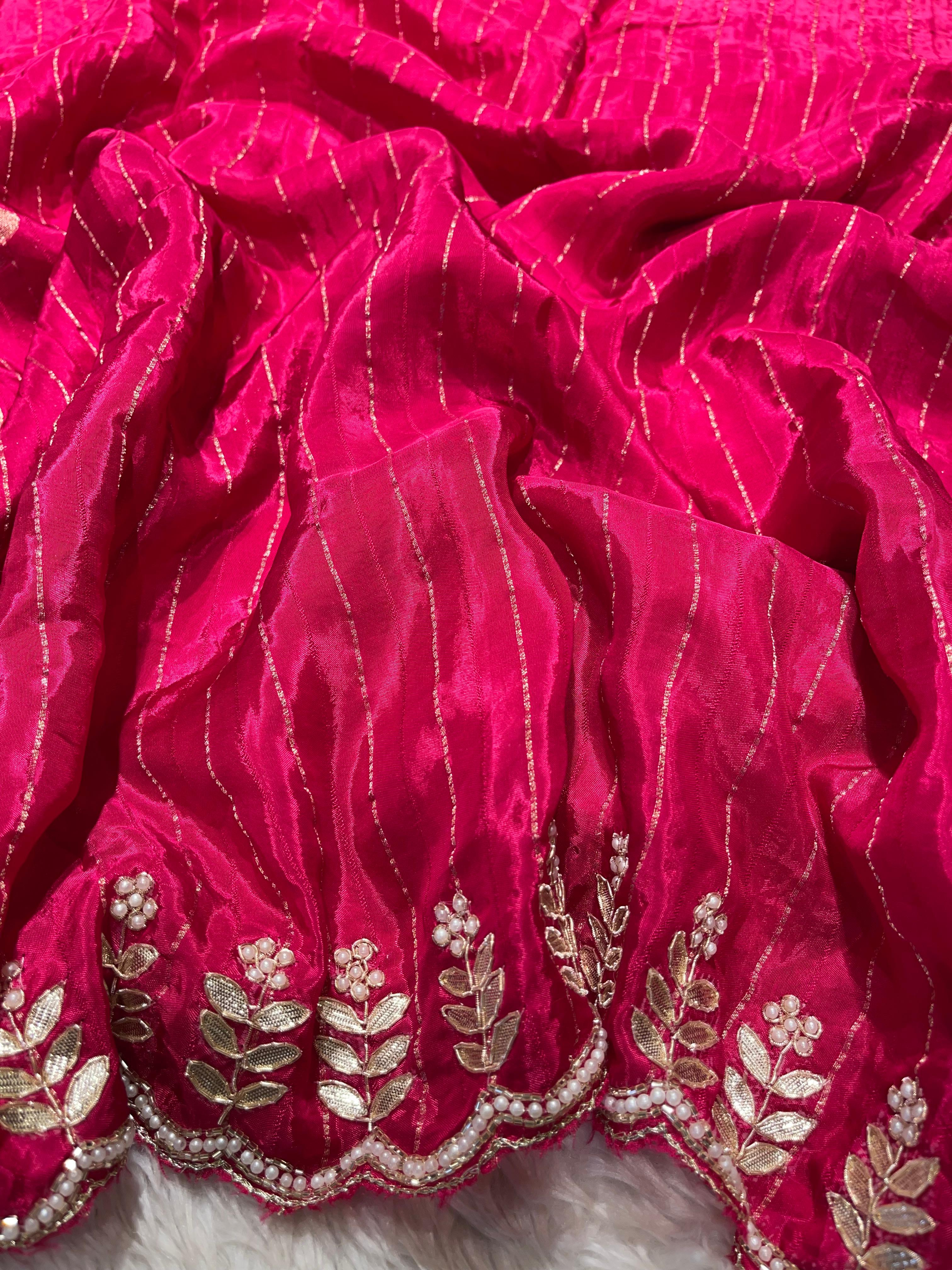 TARINI - DESIGNER CHINON SAREE - RANI PINK