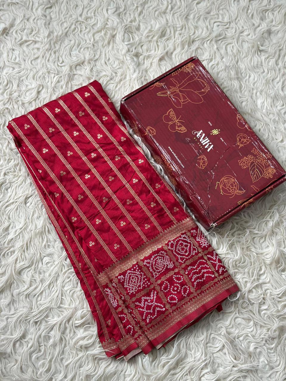 Bandini Exclusive Semi katan silk saree -  RED AT03