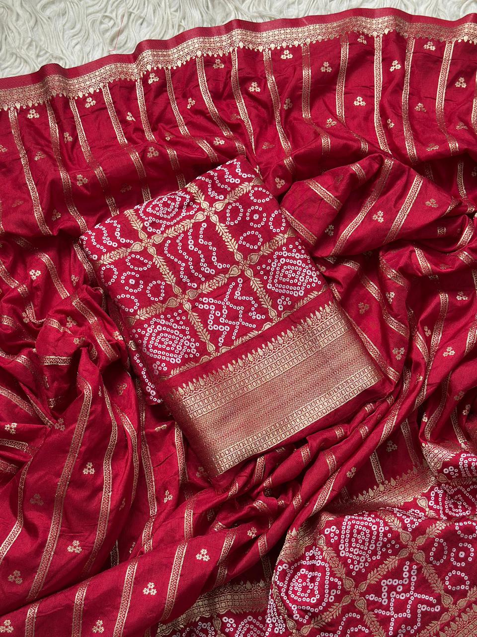 Bandini Exclusive Semi katan silk saree -  RED AT03