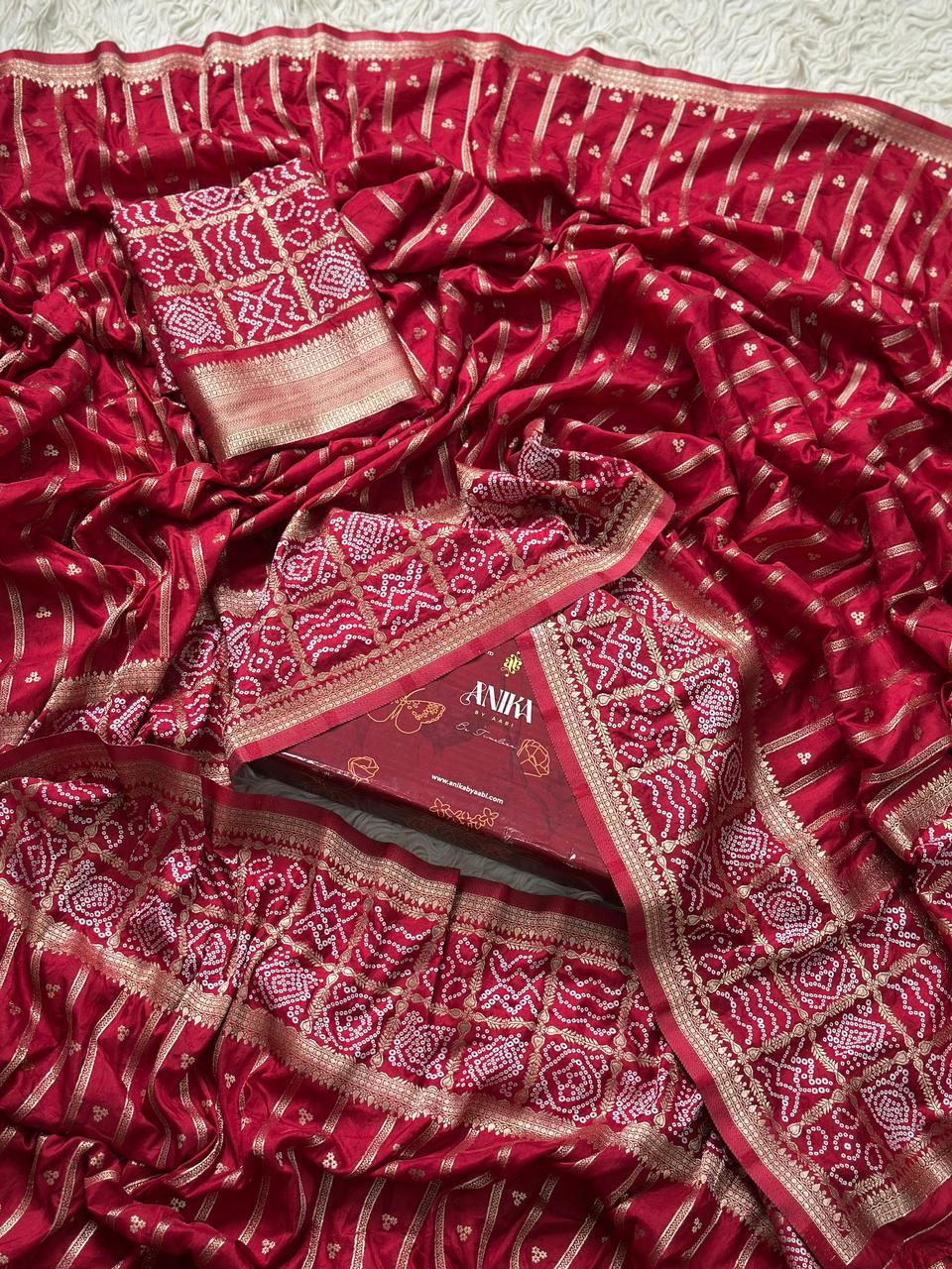 Bandini Exclusive Semi katan silk saree -  RED AT03