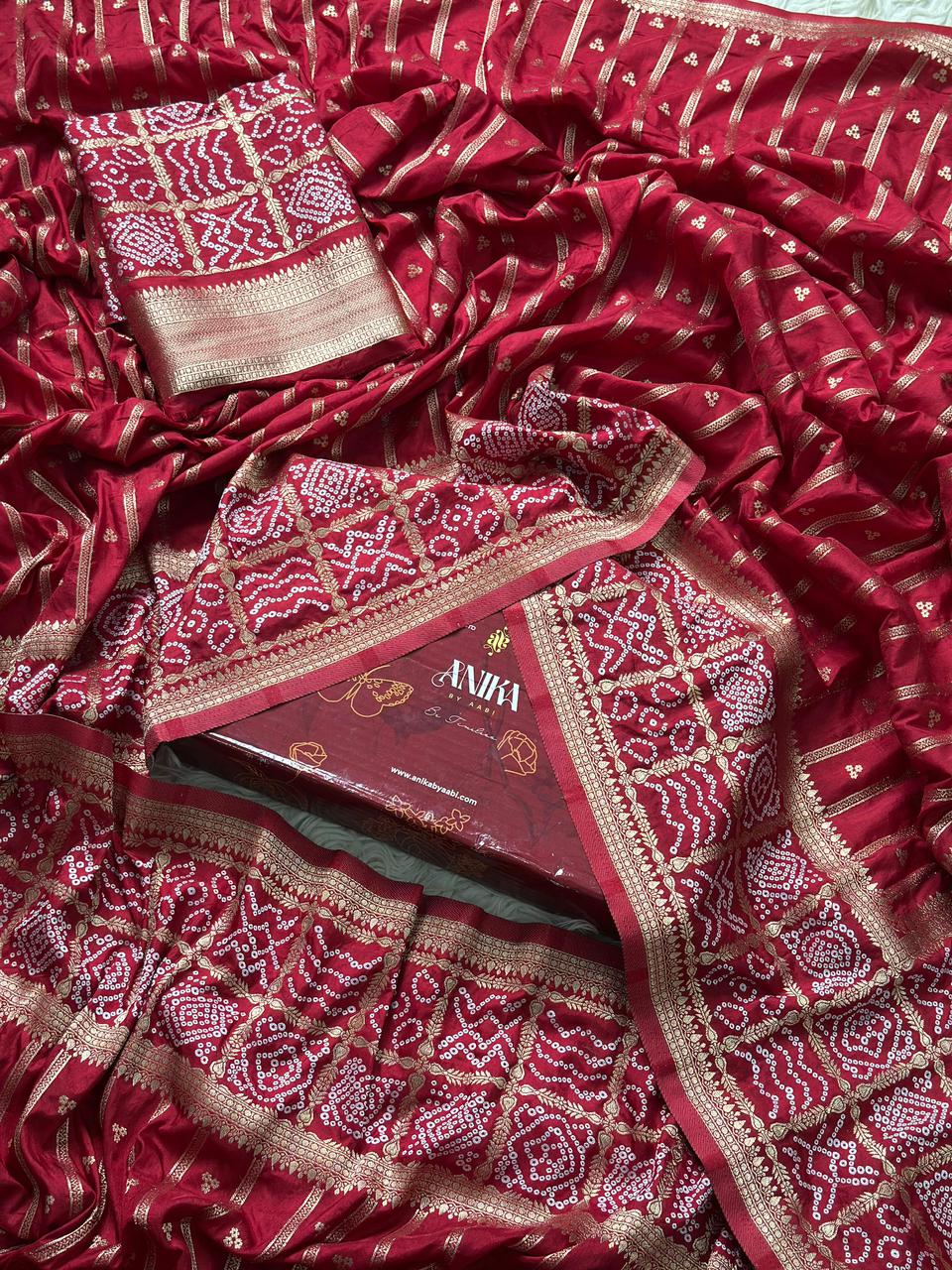 Bandini Exclusive Semi katan silk saree -  RED AT03