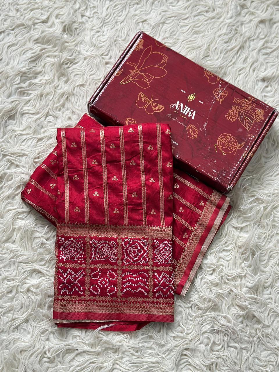 Bandini Exclusive Semi katan silk saree -  RED AT03