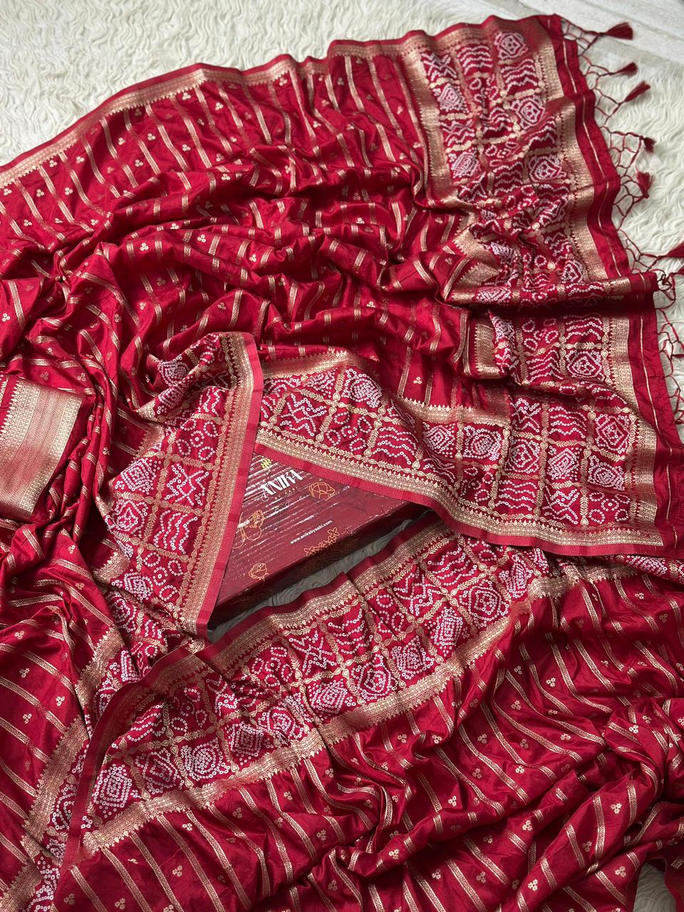 Bandini Exclusive Semi katan silk saree -  RED AT03