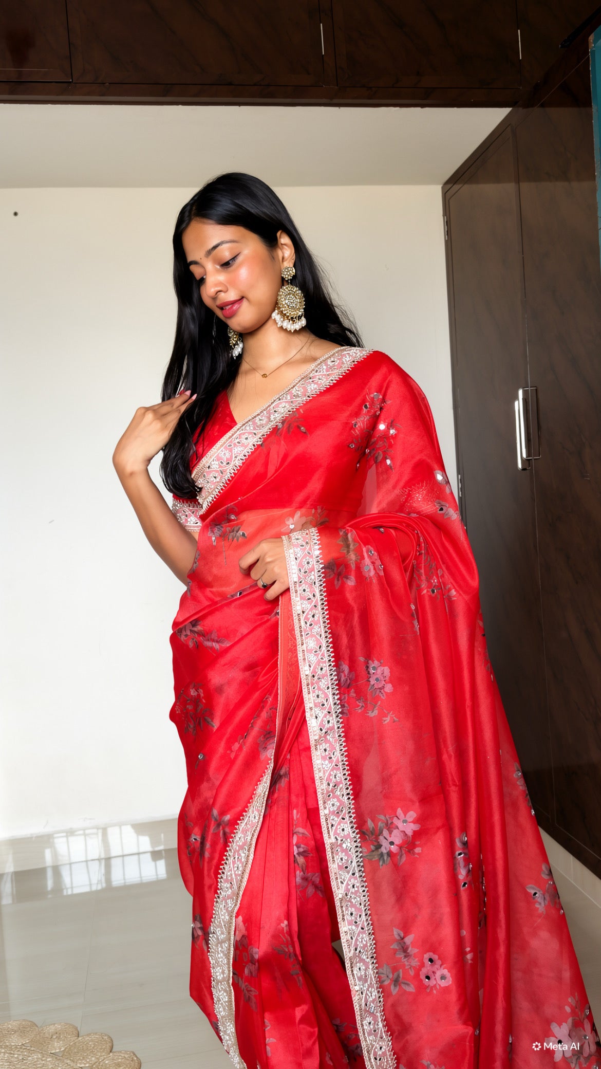Kalp Organza Mirror Edit -Red