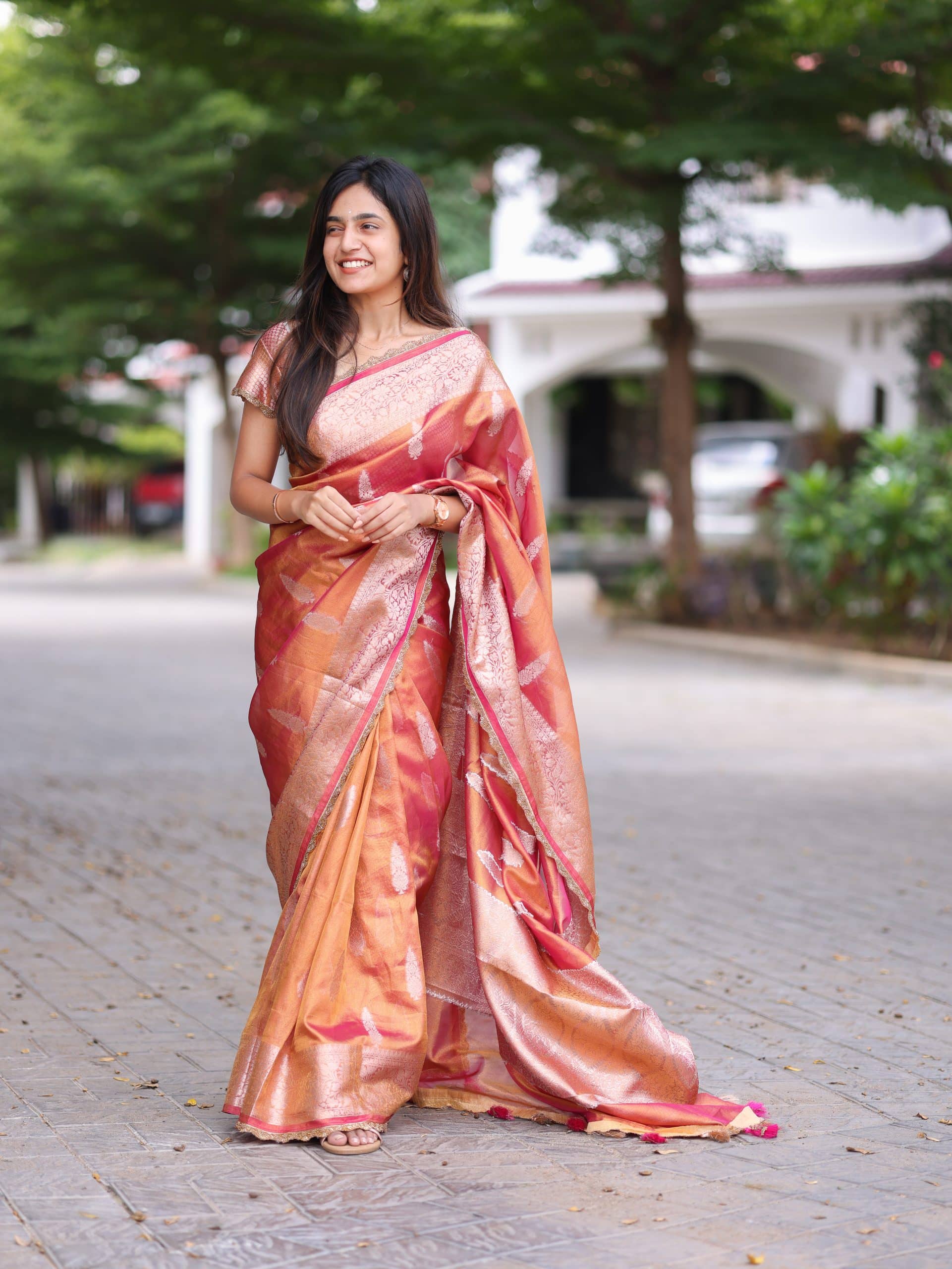 TISSUE JHANVI-RANIPINK DUAL TONE SAREE