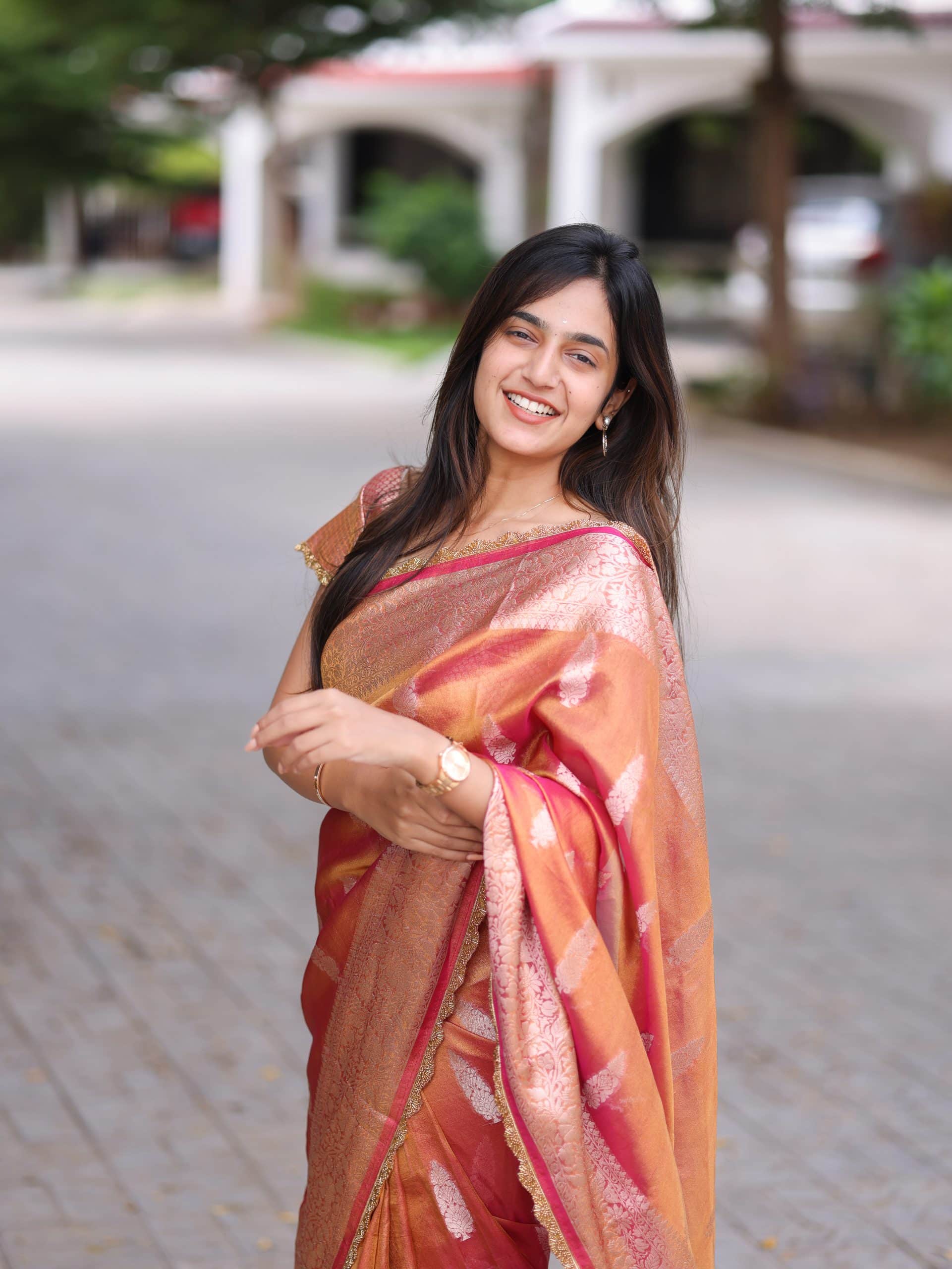 TISSUE JHANVI-RANIPINK DUAL TONE SAREE