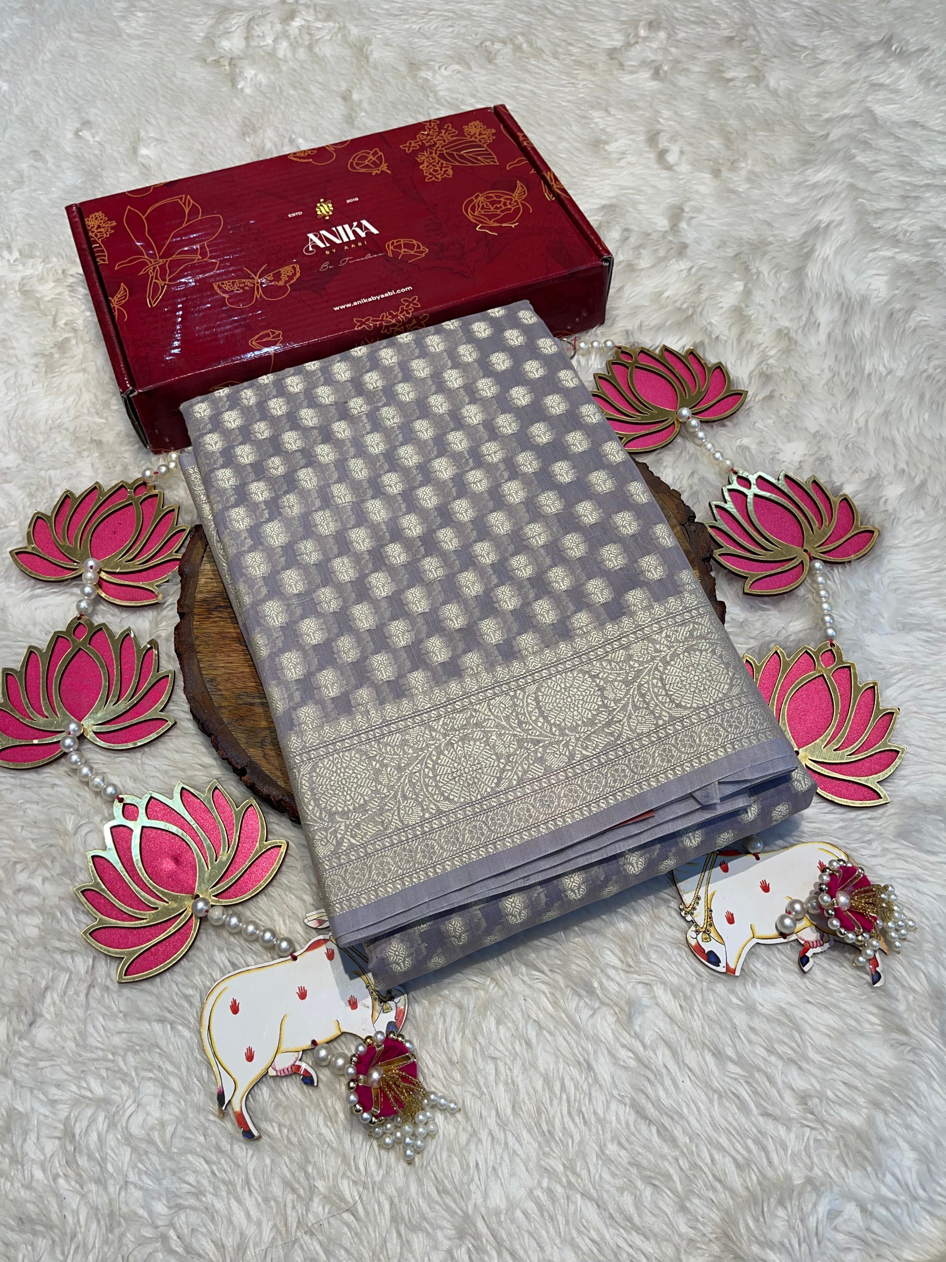 ANIKA'S BANARASI KORA COTTON - SAGE GREY