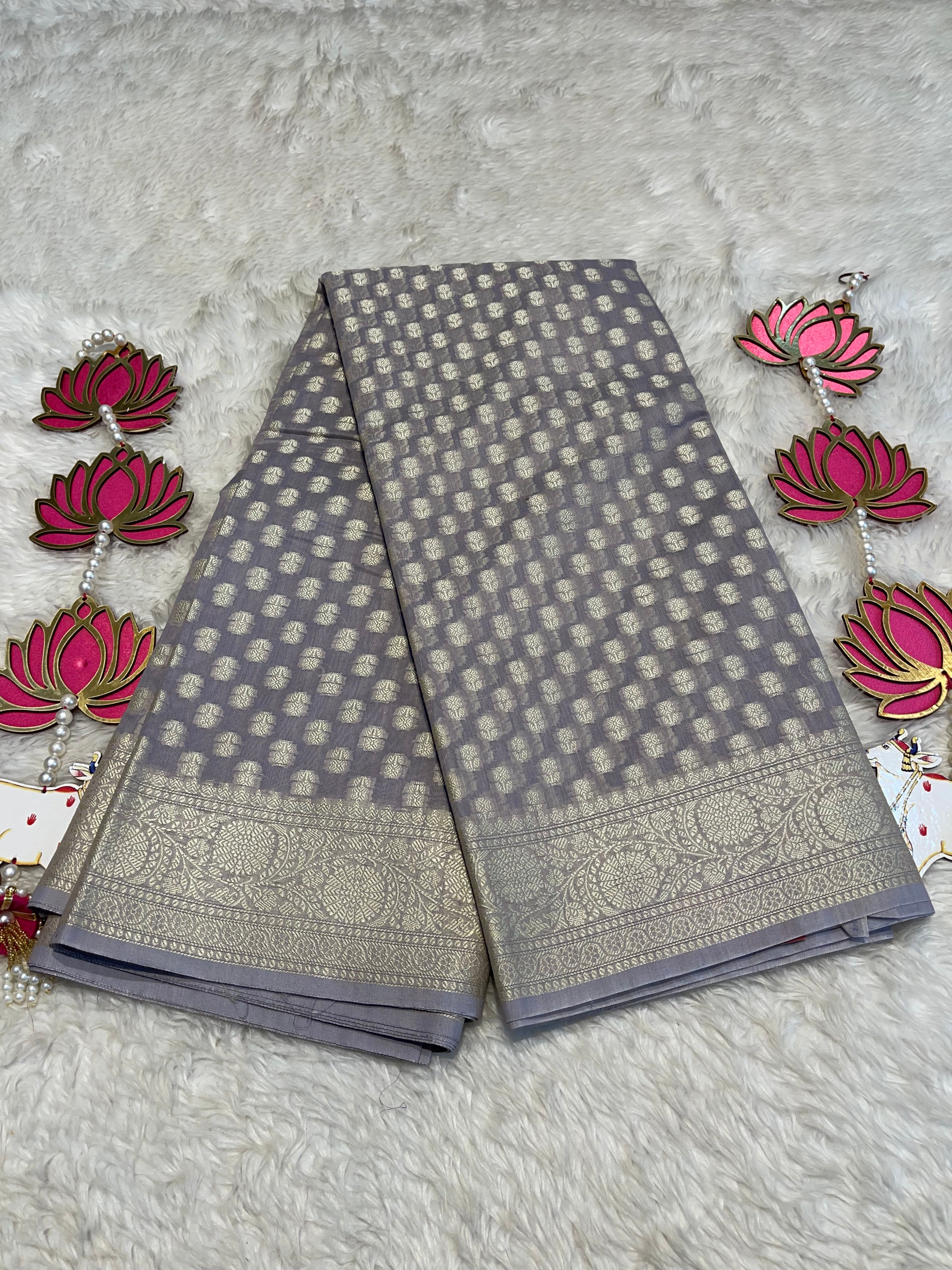 ANIKA'S BANARASI KORA COTTON - SAGE GREY