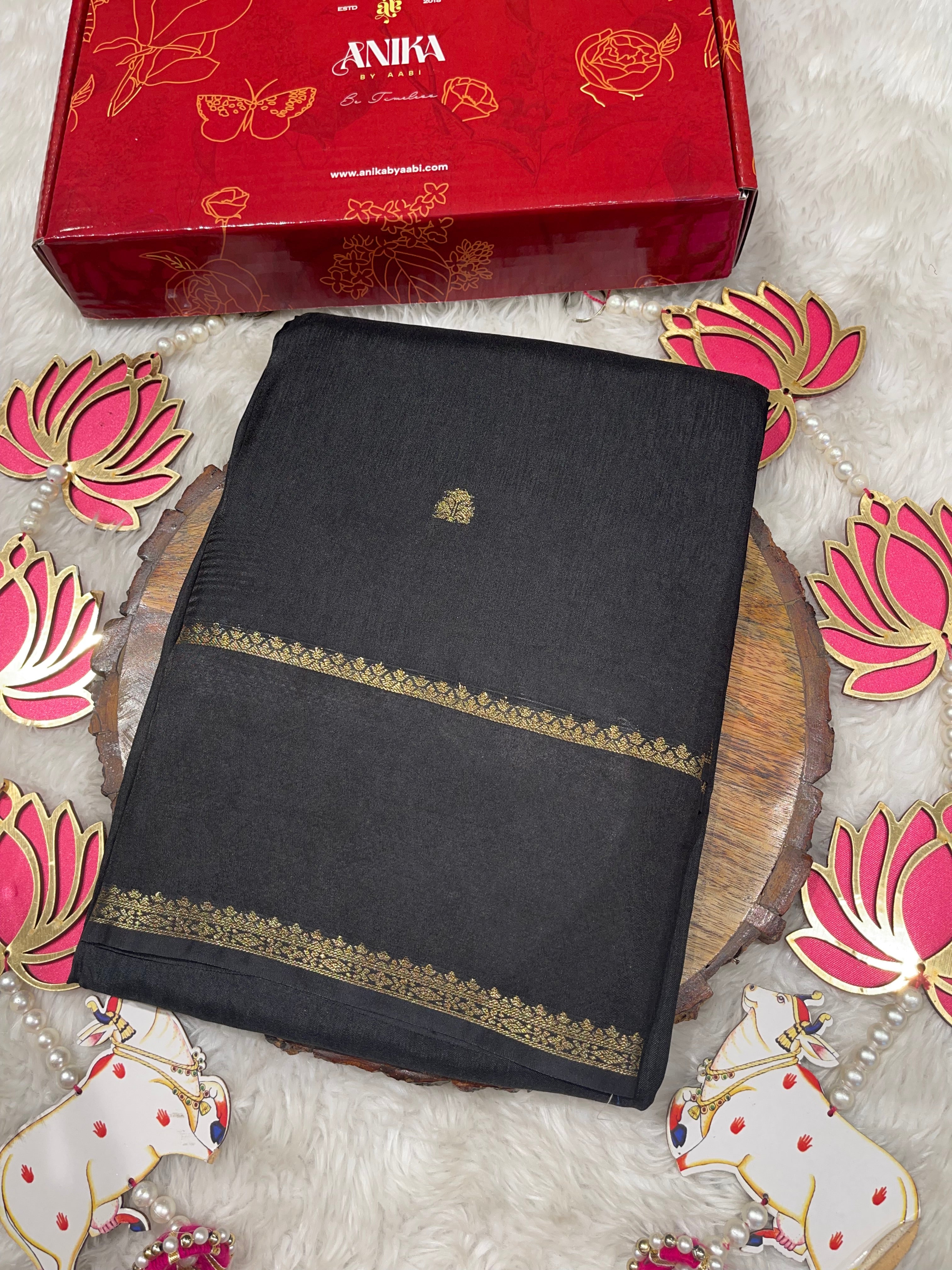 Viscose Chinon Silk Saree  - black vcs02